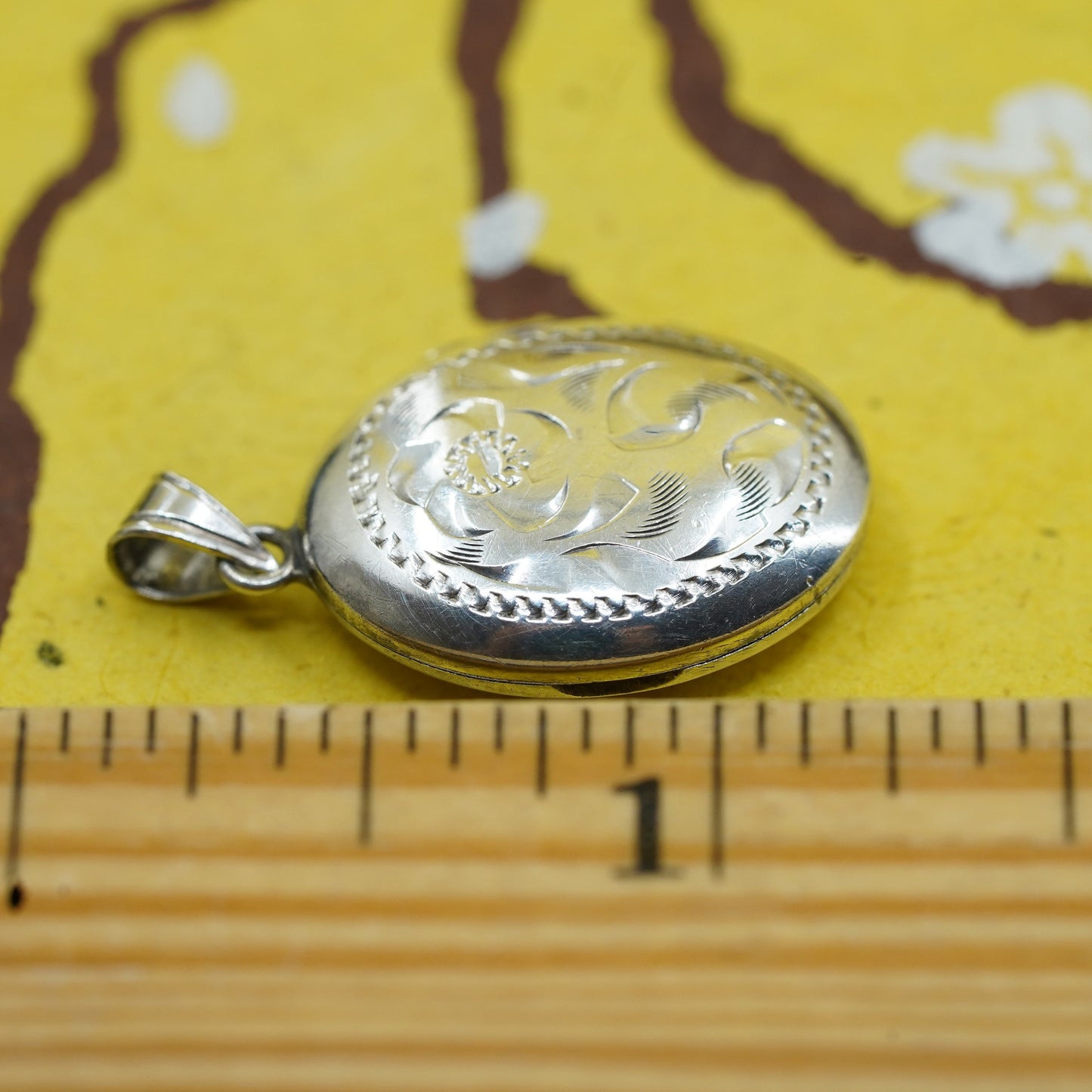 Vintage Sterling silver handmade pendant, textured 925 oval photo locket