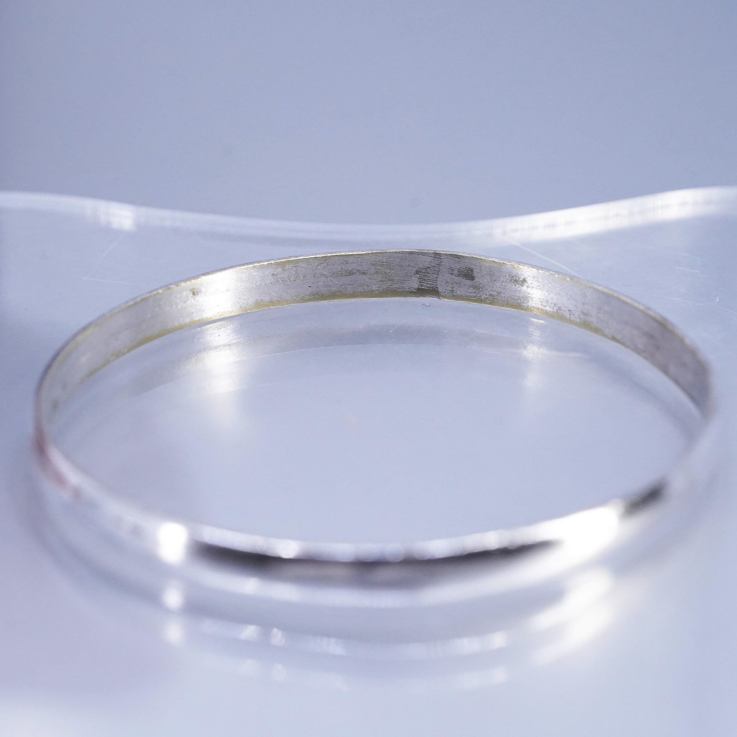 8.25”, Vintage Mexican silver tone stackable bangle bracelet