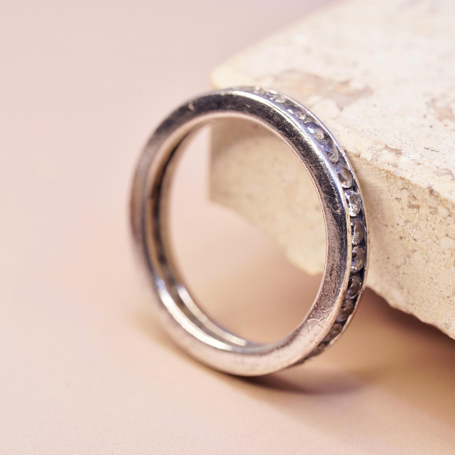 Size 10, vintage sterling silver ring with cluster Cz, statement band