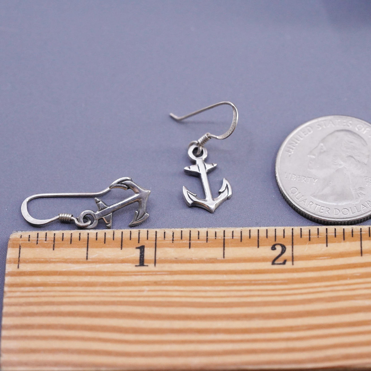 Vintage southwestern sterling silver handmade earrings, 925 anchor dangles