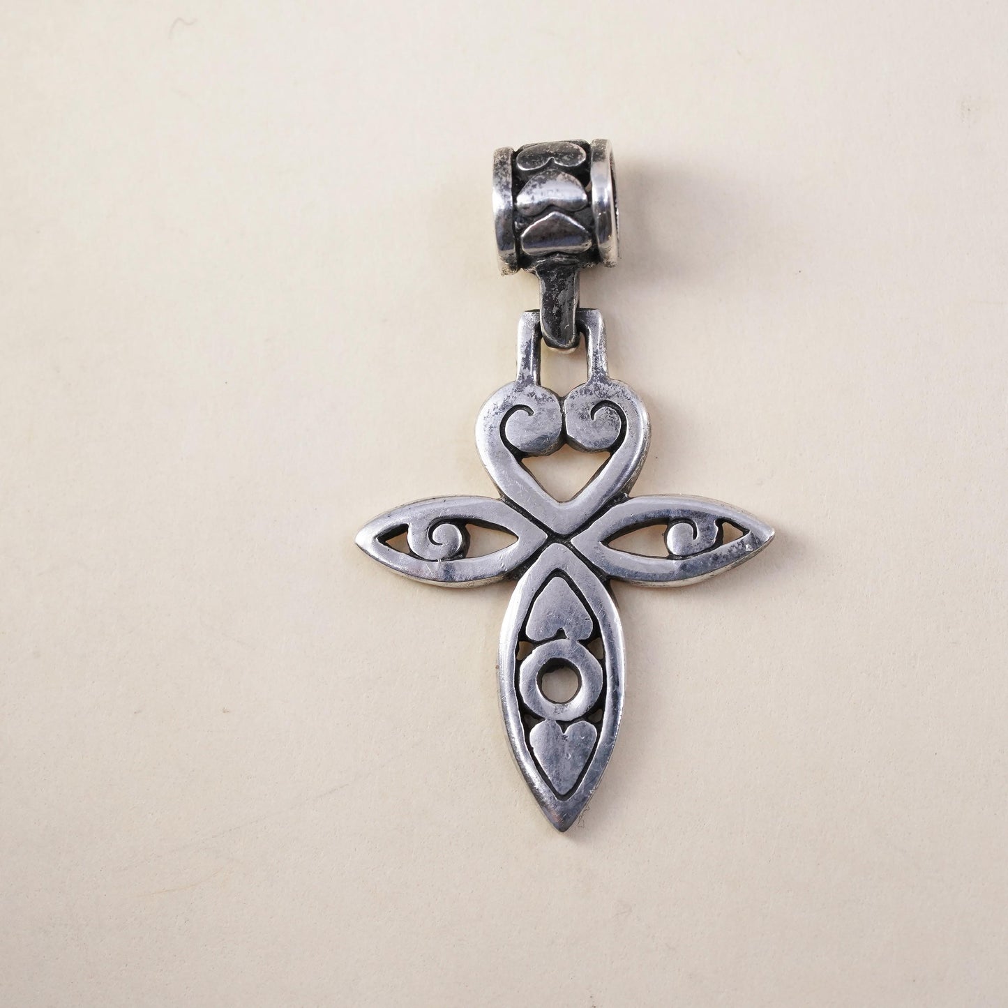 Vintage Southwestern handmade Sterling silver pendant, 925 cross with heart
