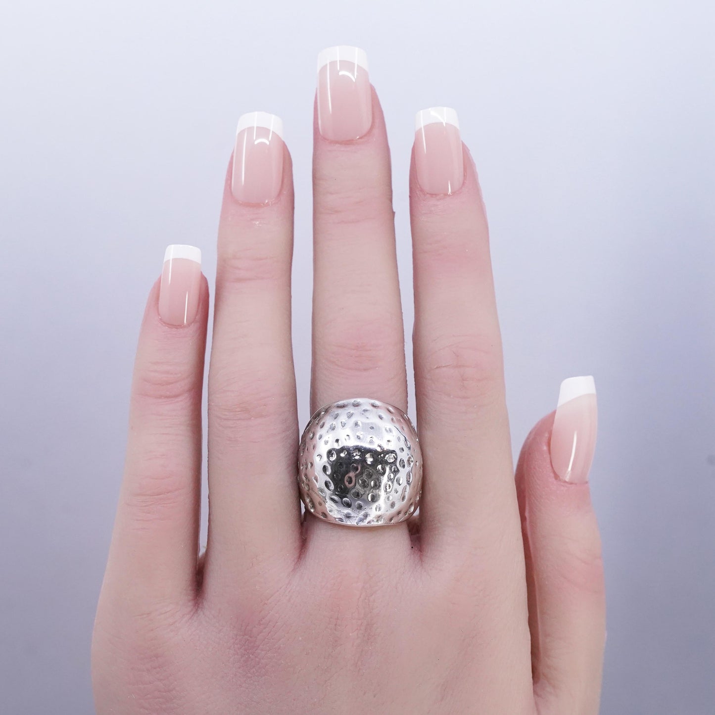 Size 7, Vintage puffy Sterling 925 Silver Beaded Dot Dome Band Ring