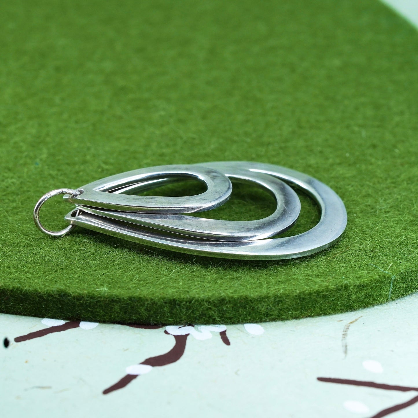 Vintage sterling silver handmade pendant, Modern 925 silver teardrop