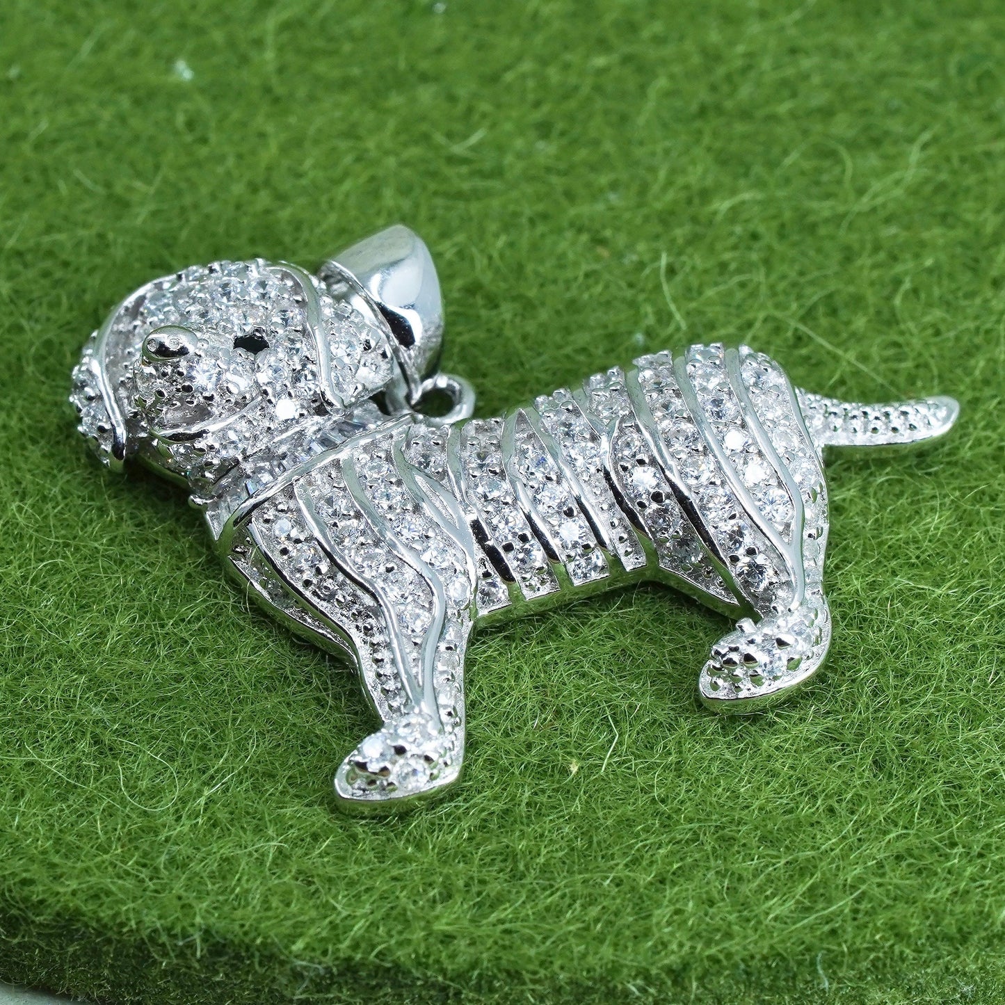 Vintage sterling 925 silver dog pendant with cluster clear Cz