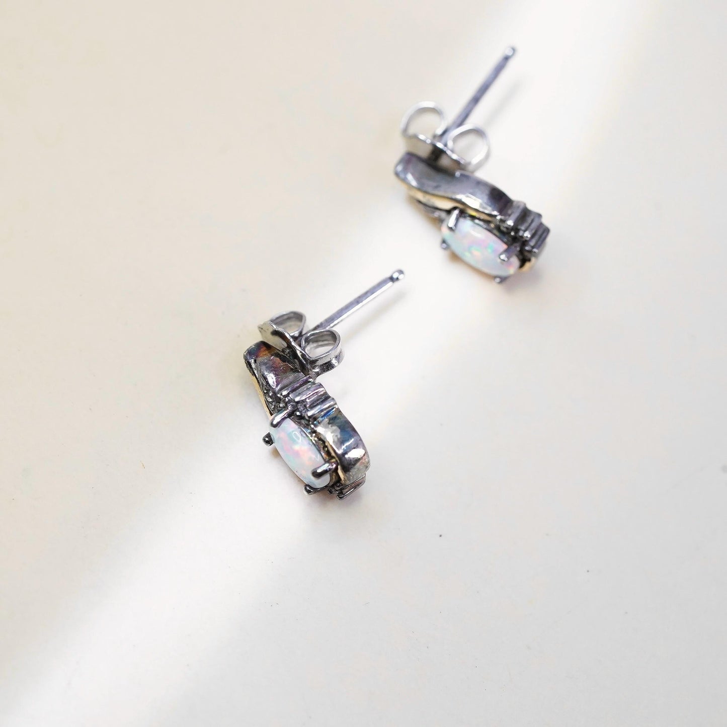 Ralph Lauren 925 sterling silver earrings, studs fire opal 10K yellow gold