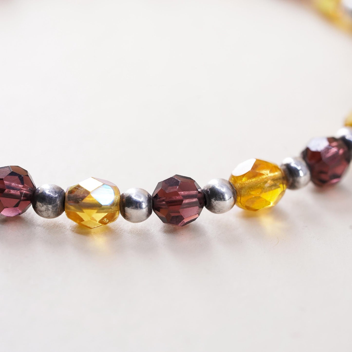7.25”, vintage 925 Sterling silver handmade bracelet with garnet citrine beads