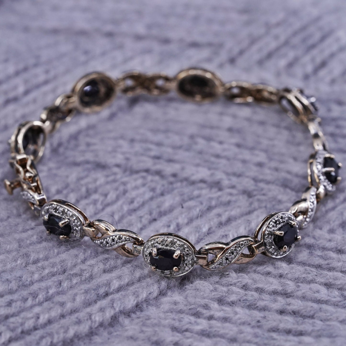 7”, vermeil gold over sterling 925 silver tennis bracelet with sapphire diamond