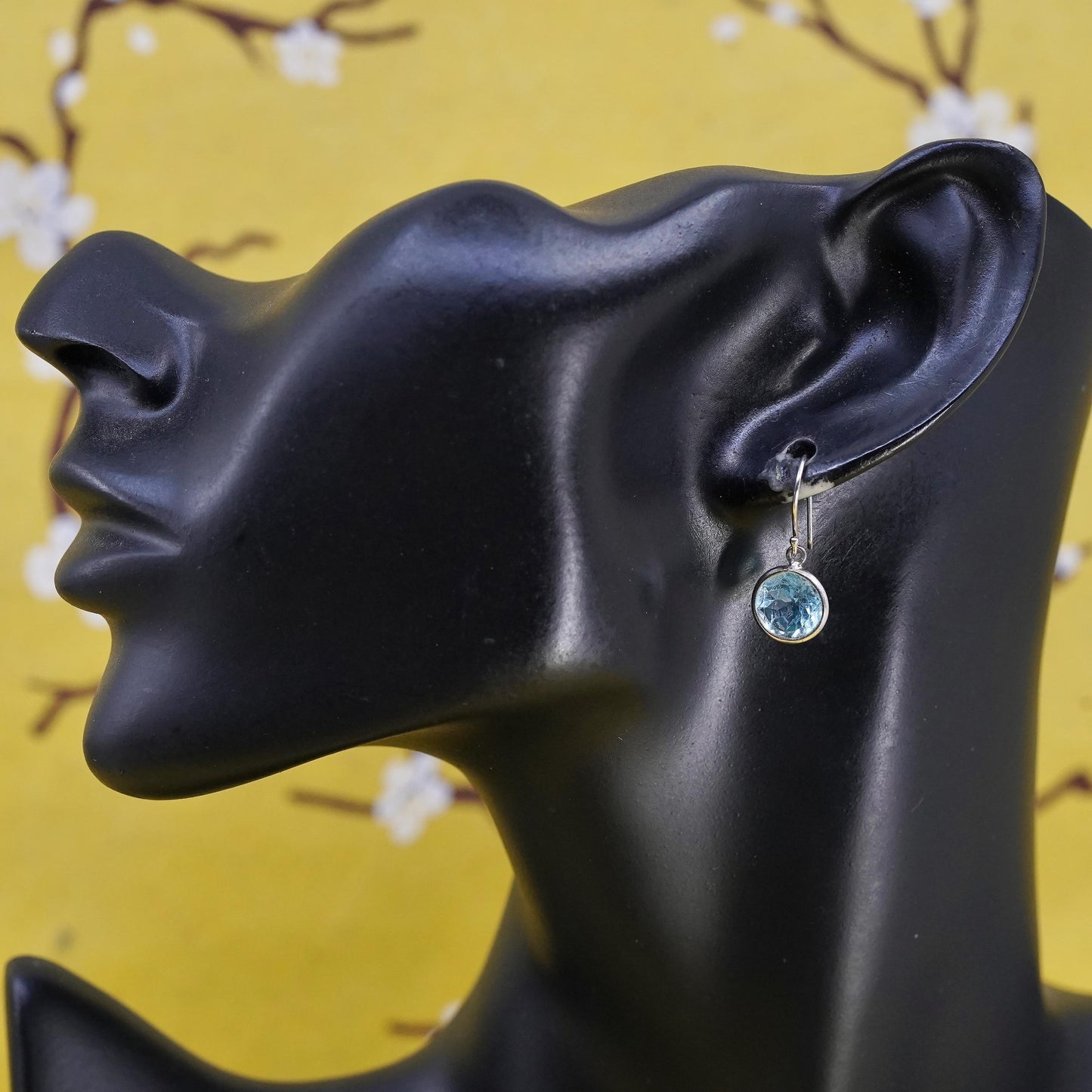 Vintage Sterling 925 silver handmade earrings with oval blue crystal