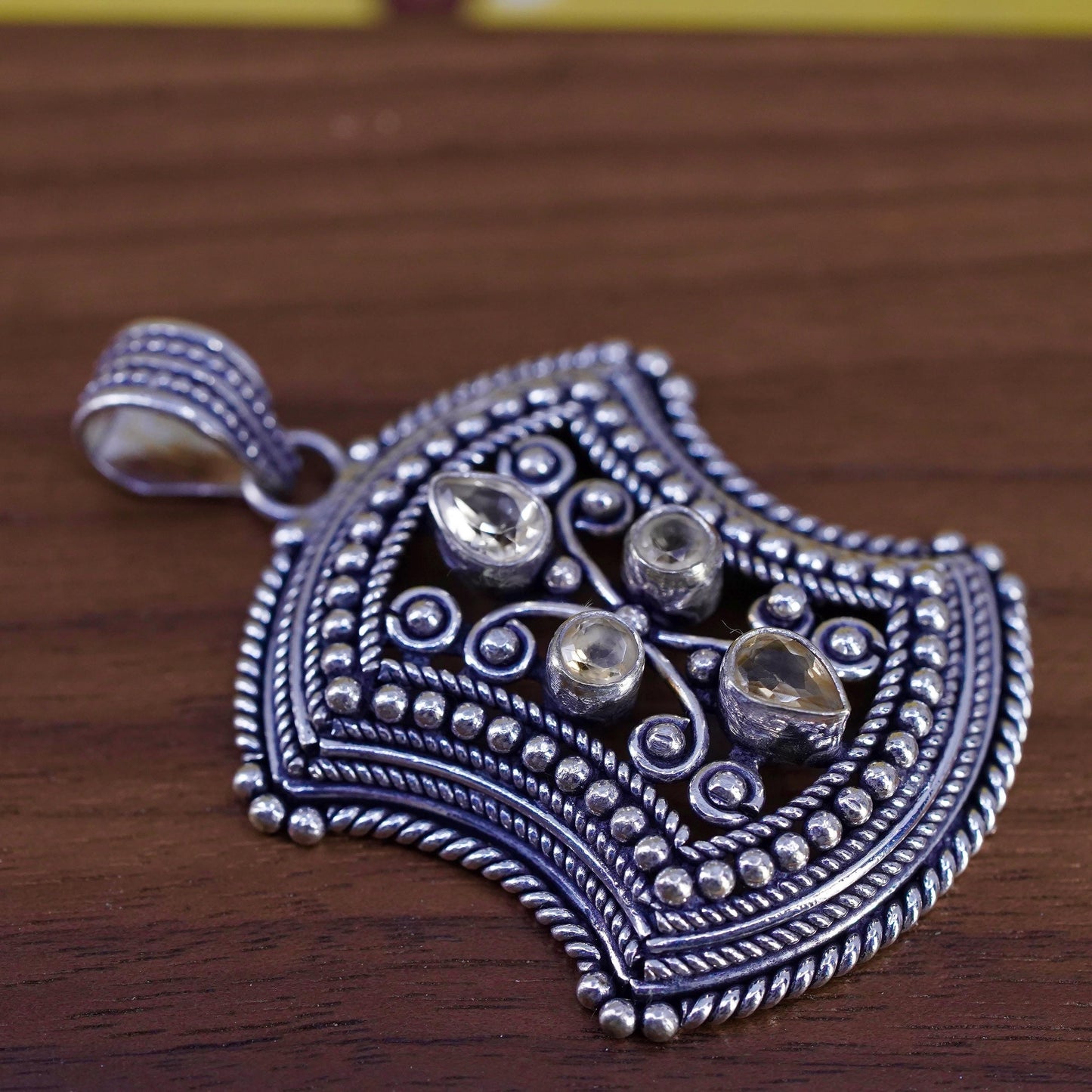 Vintage Sterling silver 925 handmade bead pendant with citrine
