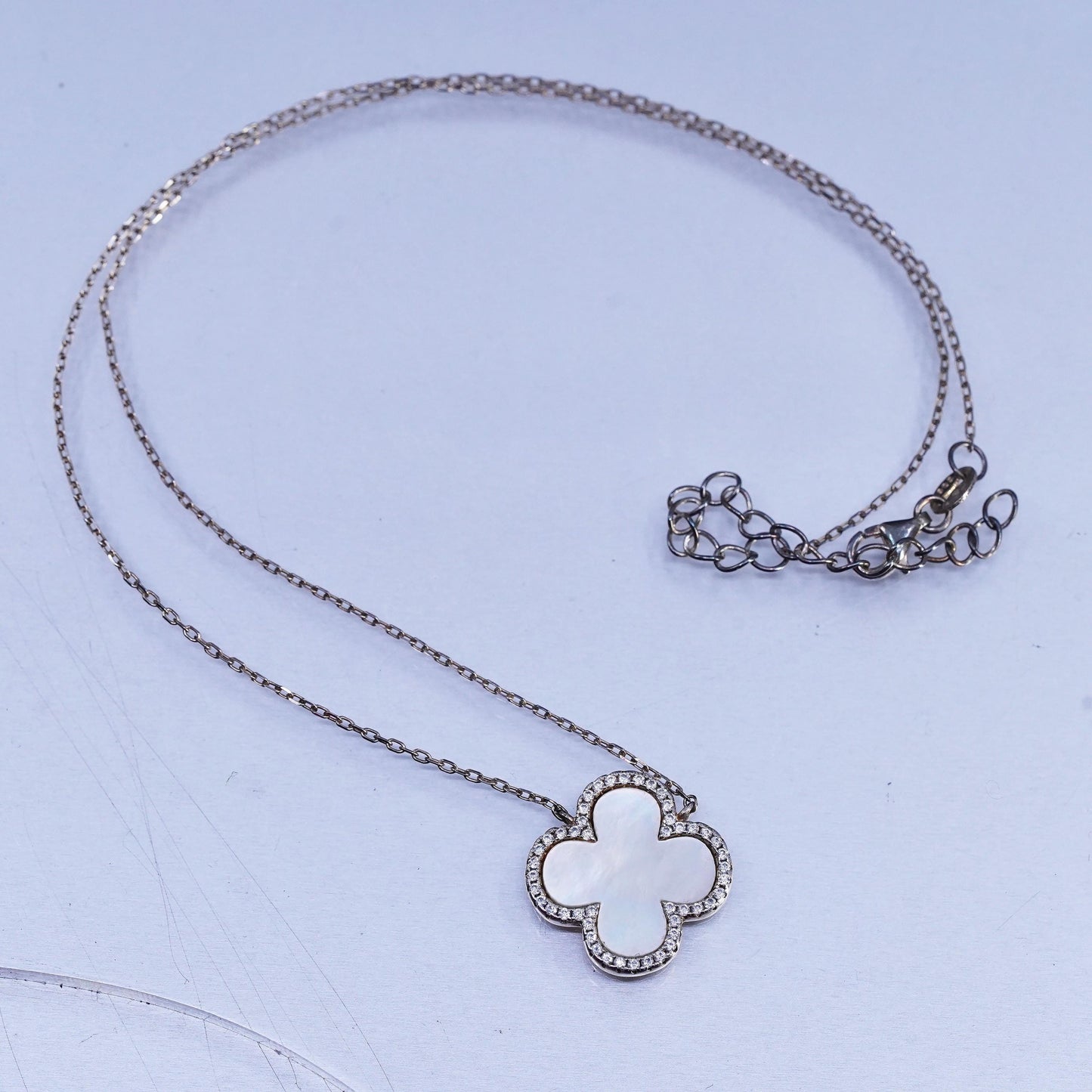 16+2", vermeil gold Sterling 925 silver necklace mother of pearl flower pendant