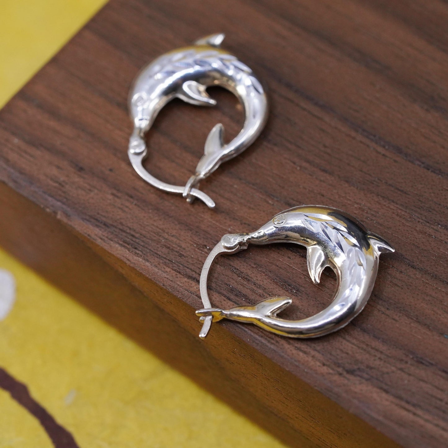 0.5", vintage Sterling silver hoop earrings, dolphin 925 hoops