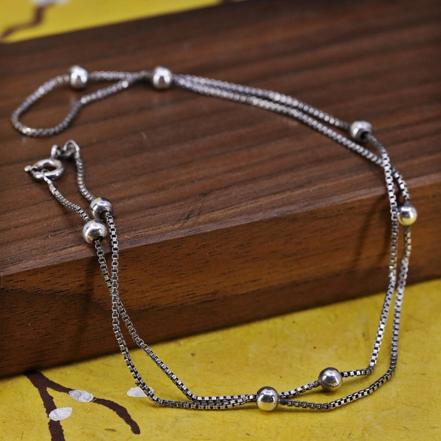 18" 1mm, vintage Sterling silver necklace, Italy 925 box chain with 3mm beads