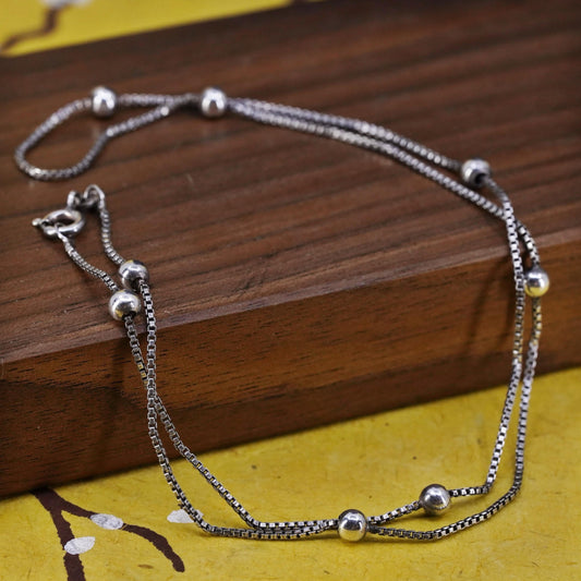 18" 1mm, vintage Sterling silver necklace, Italy 925 box chain with 3mm beads