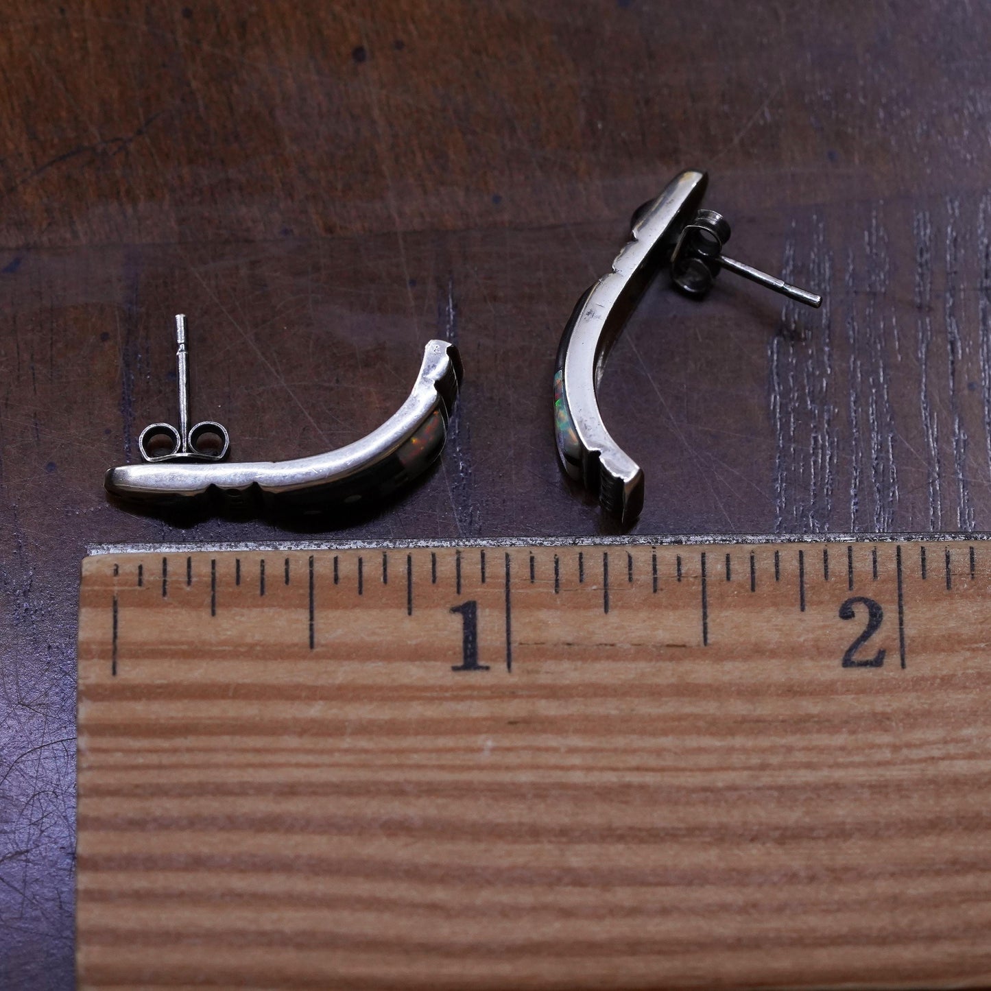 Native American Sterling 925 silver zuni huggie studs earrings with onyx opal