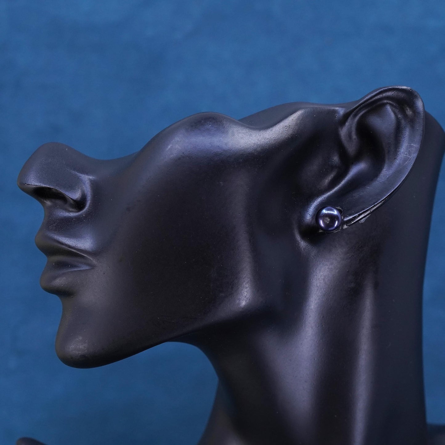 7mm, Sterling 925 silver with black pearl studs earrings