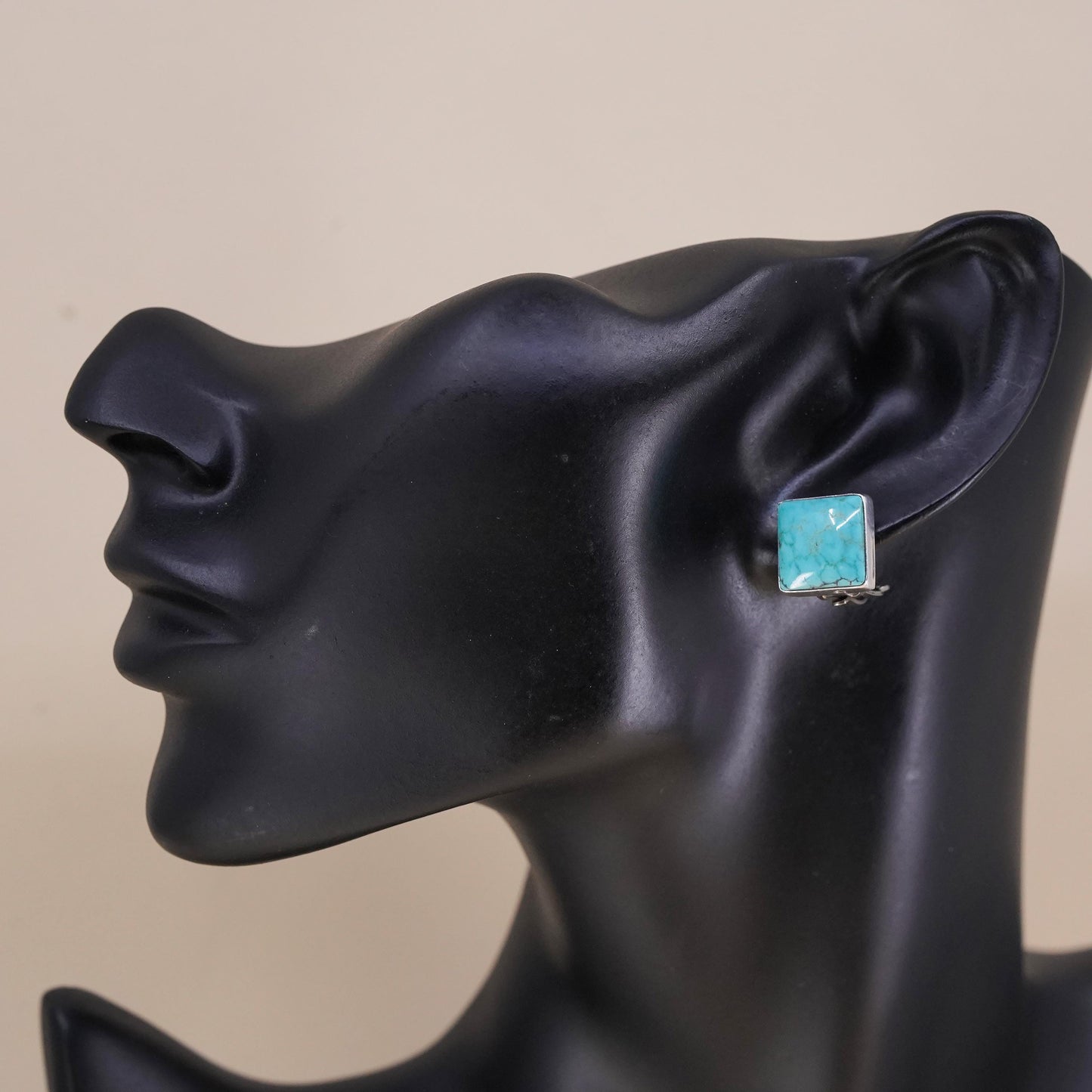 Native American Spencer sterling silver single earring, 925 clip on turquoise