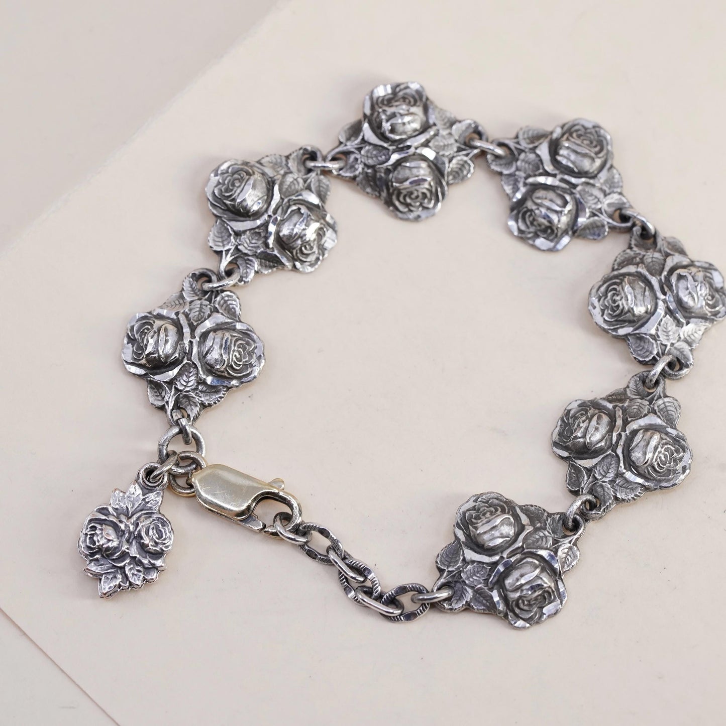 7", Sterling Silver Catholic Rosary Bracelet, Rose Religious Virgin Mary Saints