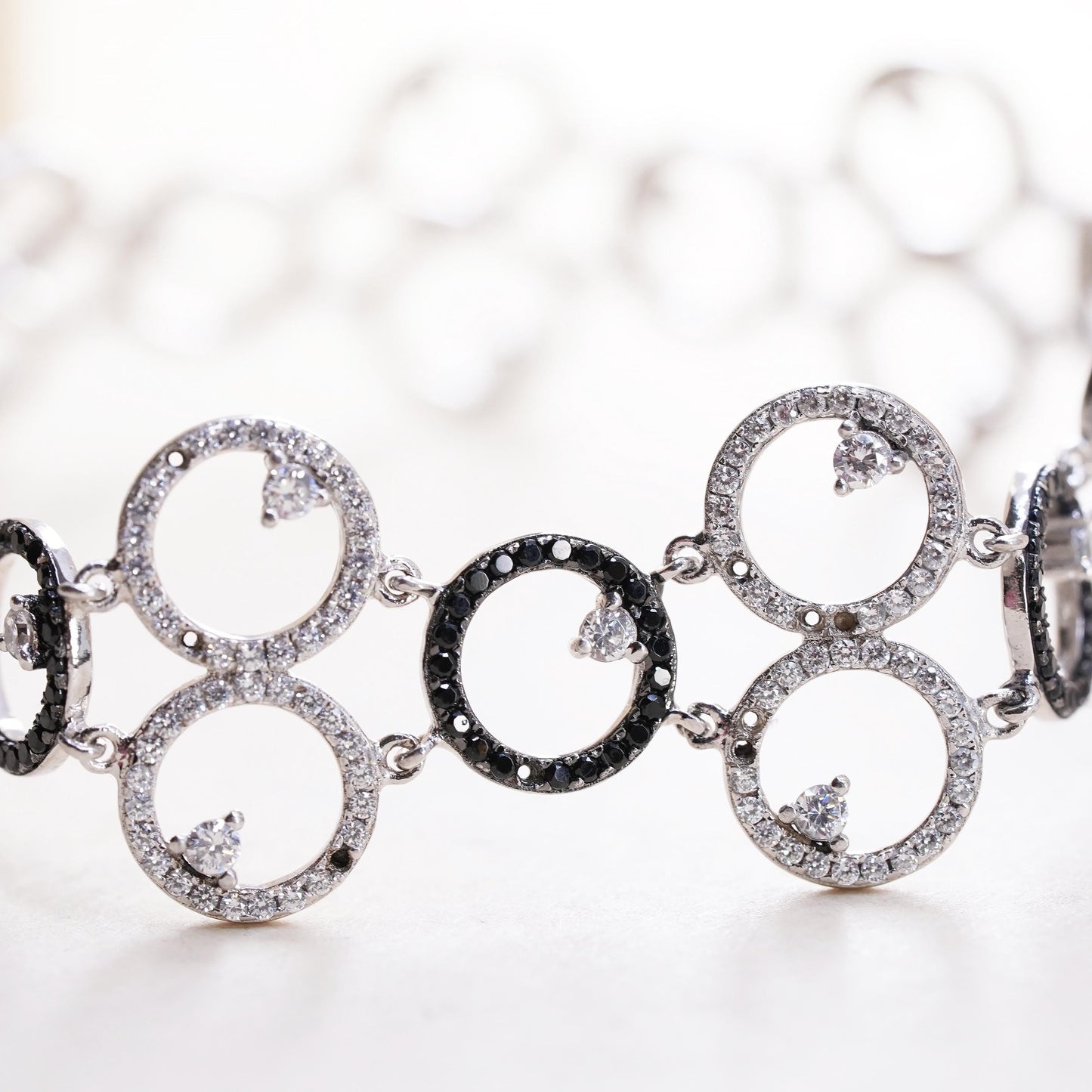 7.75", MISSING CZ, Vintage two tone Sterling 925 silver tennis bracelet with cz