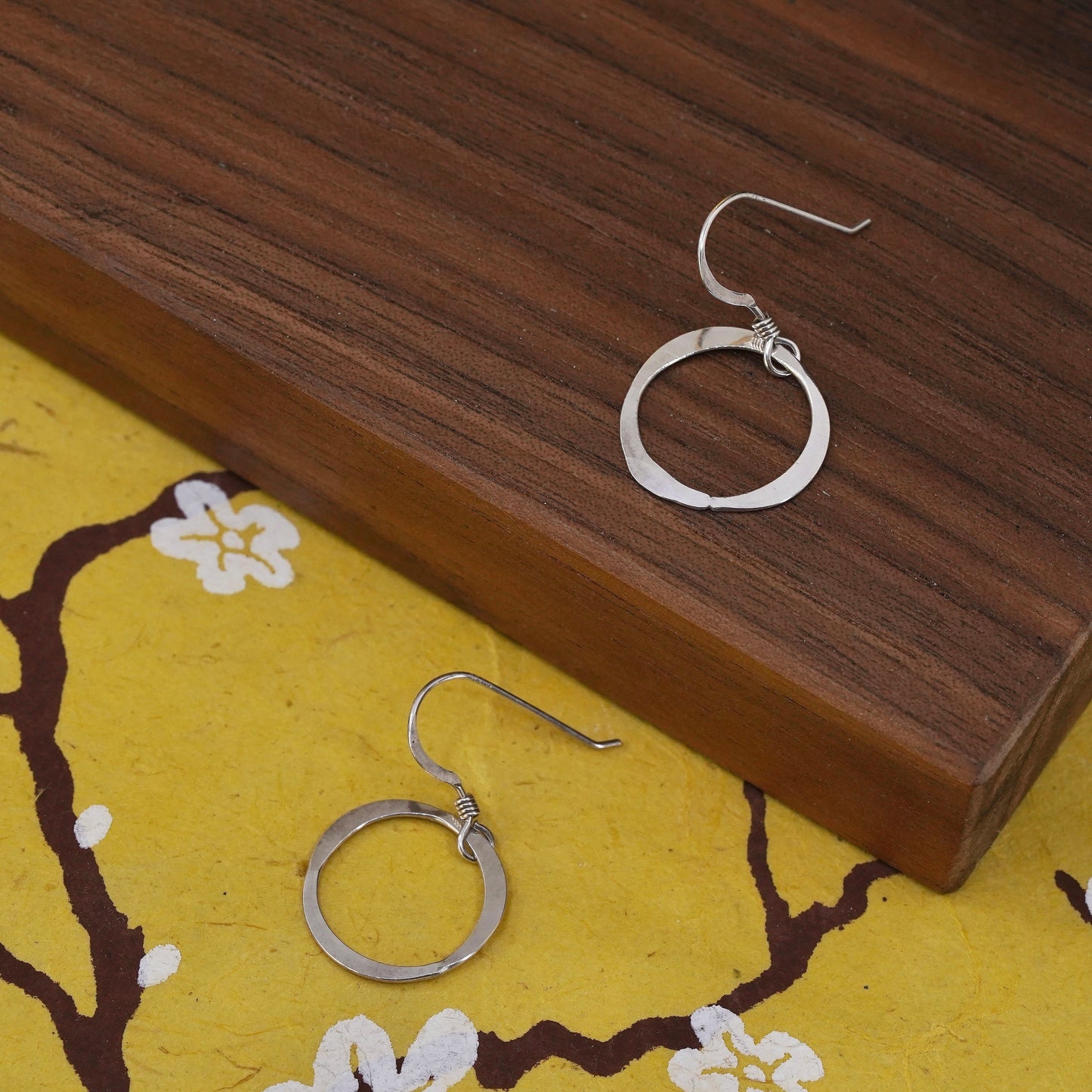 Vintage Sterling silver handmade earrings, 925 circles dangle