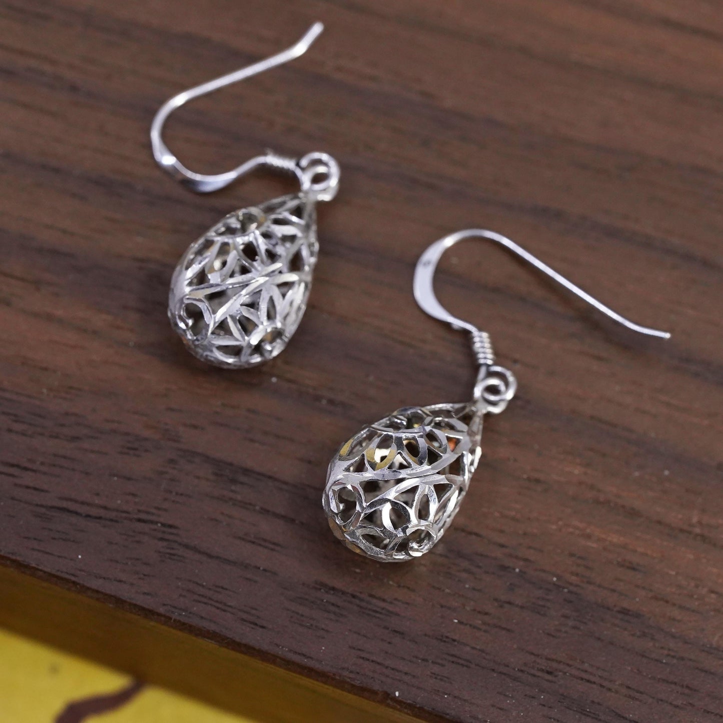 Vintage Sterling silver handmade earrings, 925 filigree teardrops