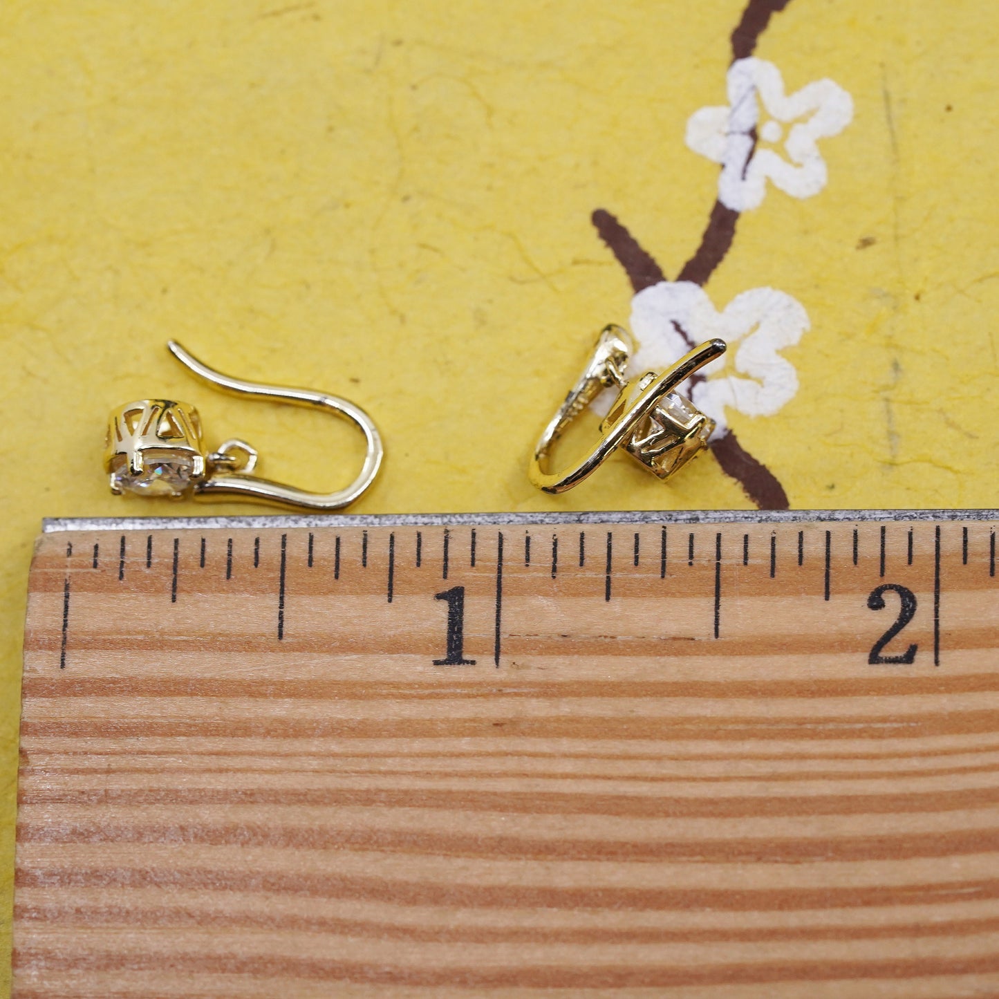 Vintage Vermeil gold over Sterling silver earrings, 925 hooks with heart Cz