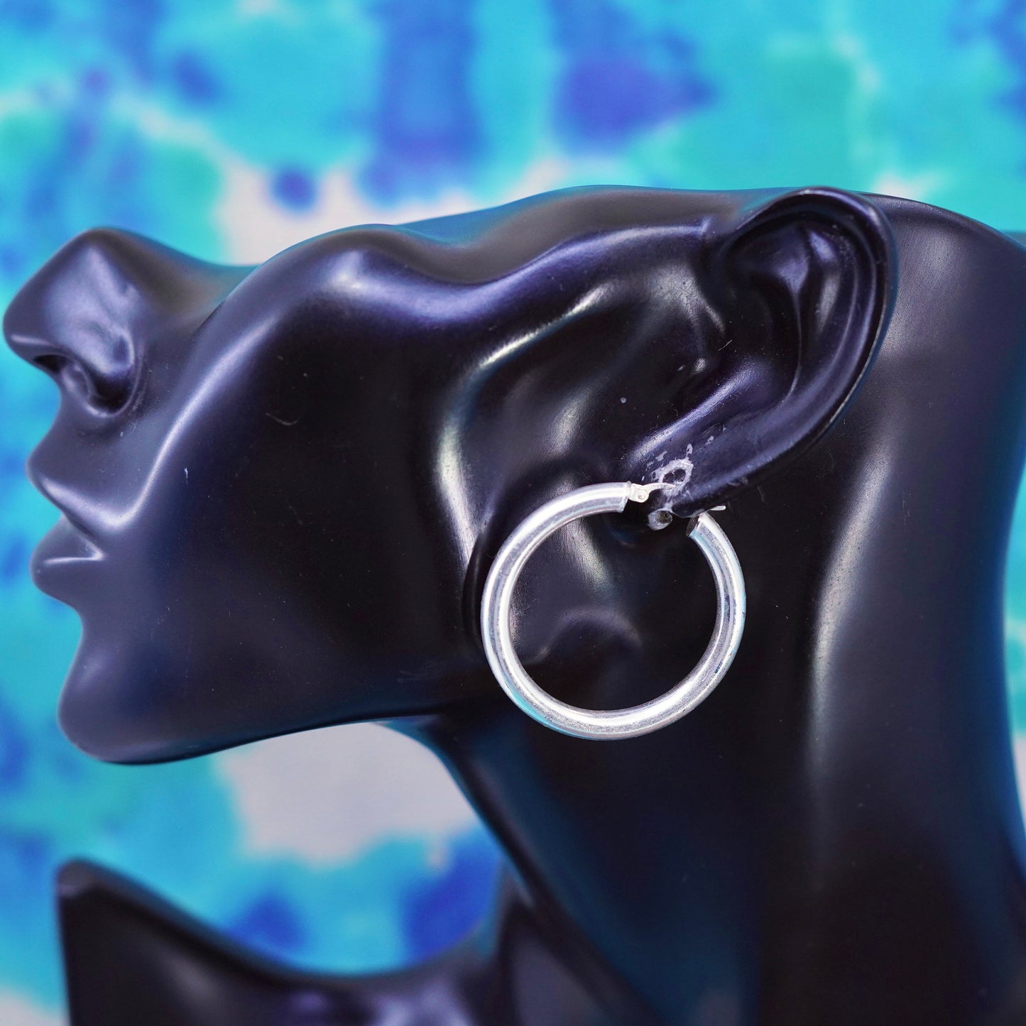 1.25”, vintage Sterling silver handmade hoop earrings, 925 huggie