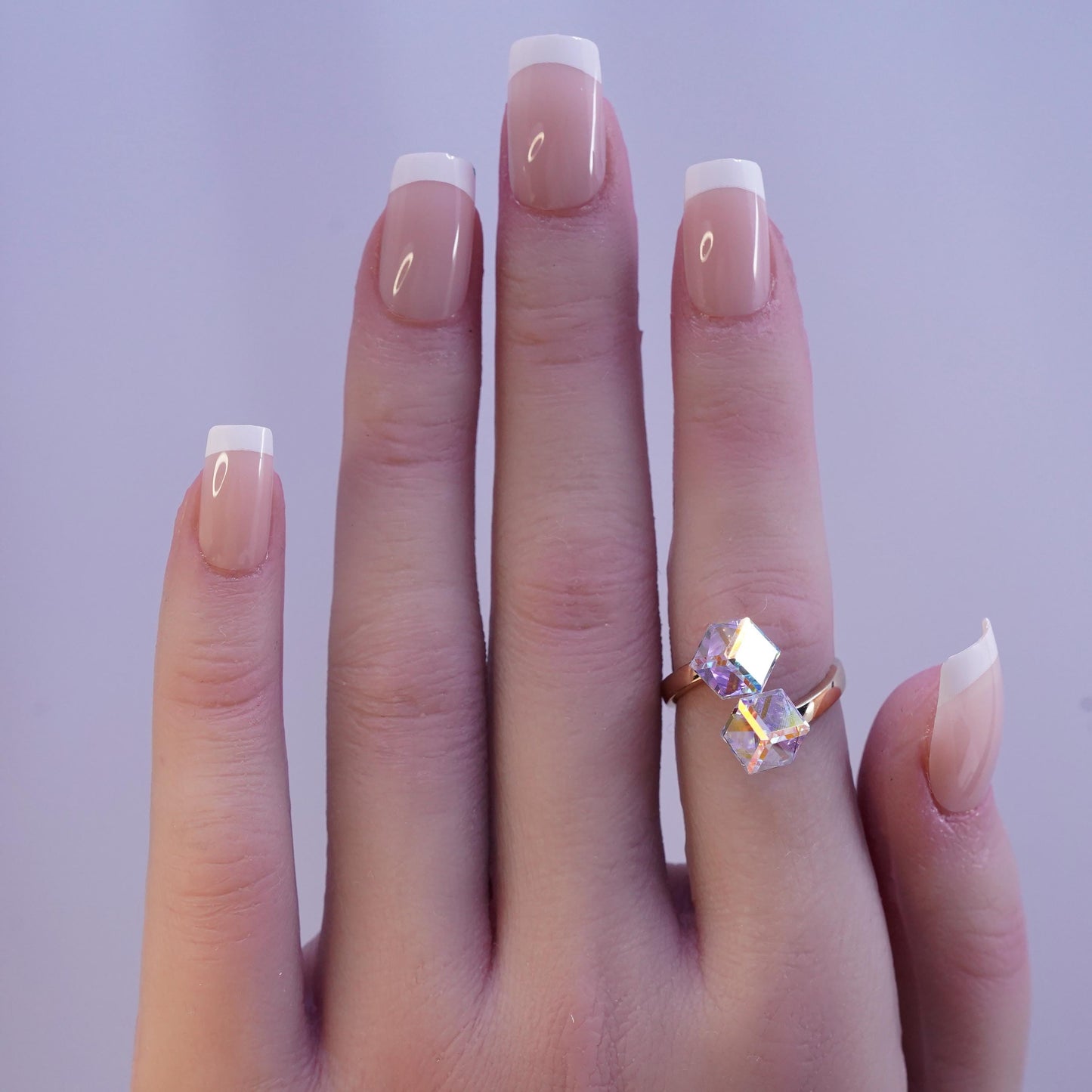 Size adjustable, gold plated sterling 925 silver wrap ring ab crystal cube ends