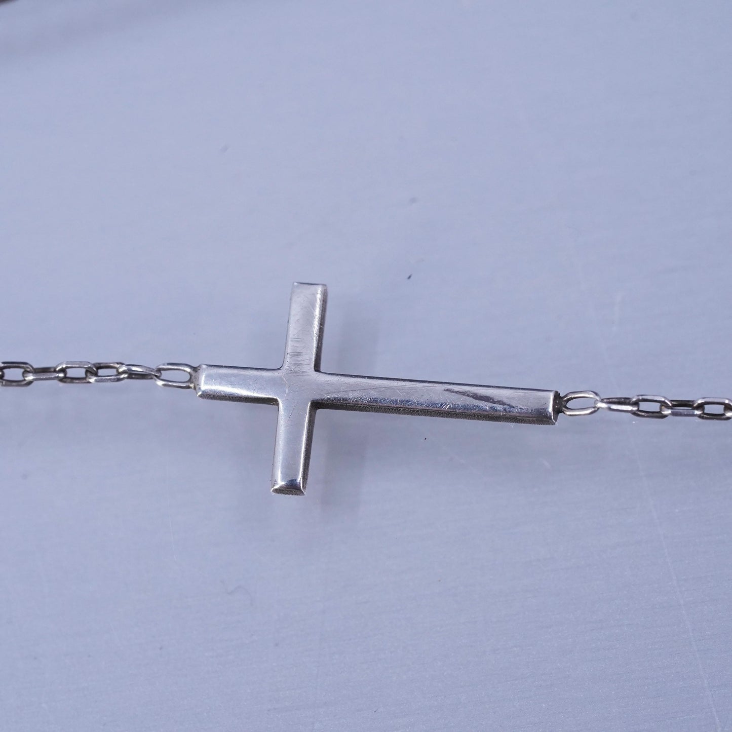 15”, vintage Sterling 925 silver handmade snake necklace with cross pendant