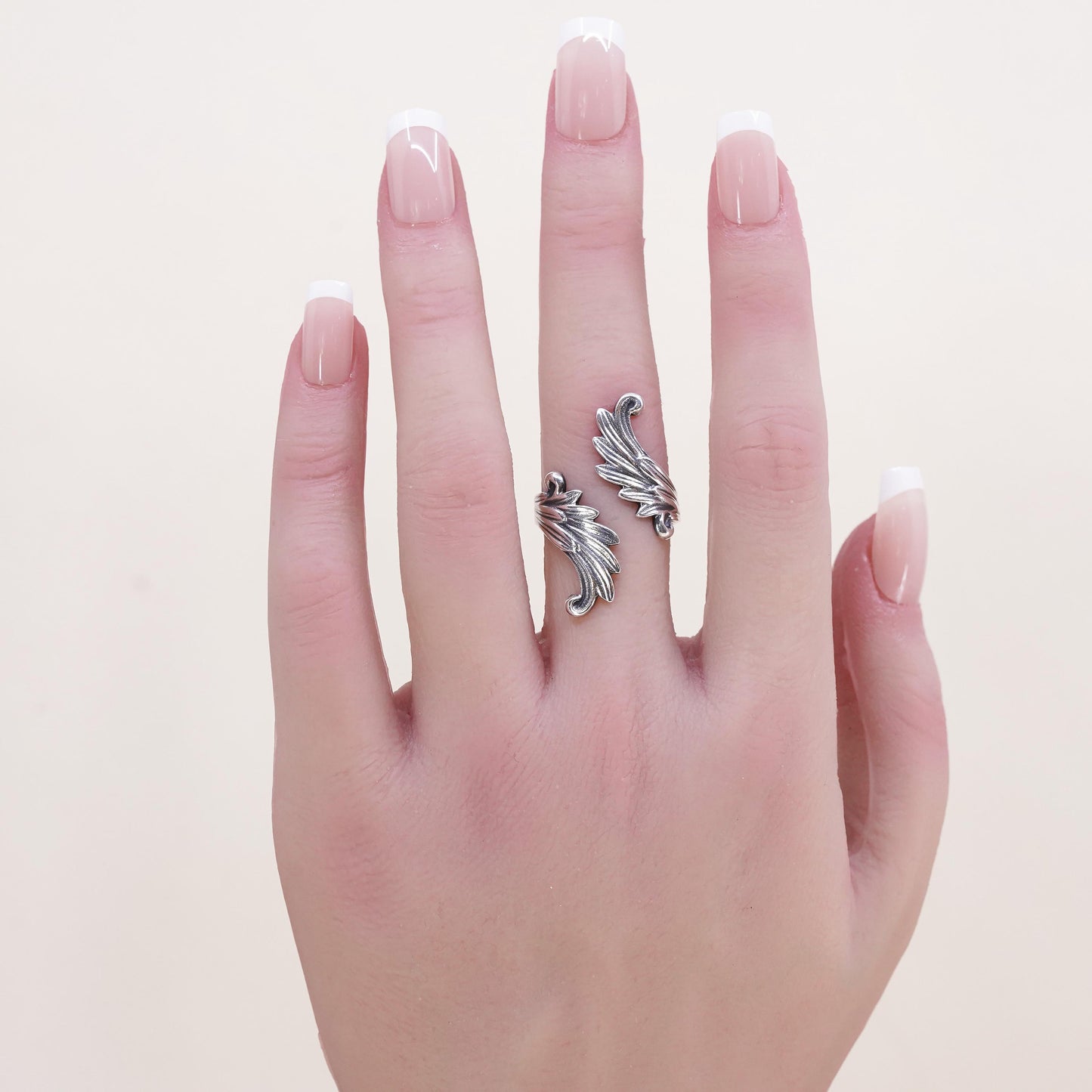sz adjustable, vintage sterling silver handmade ring, 925 double wing wrap band