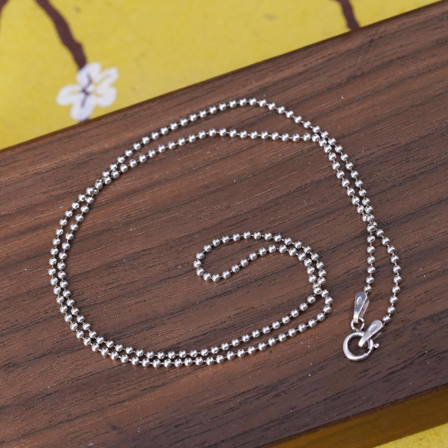 16”, 1mm, vintage Sterling silver beads necklace, Italy 925 curb chain beads