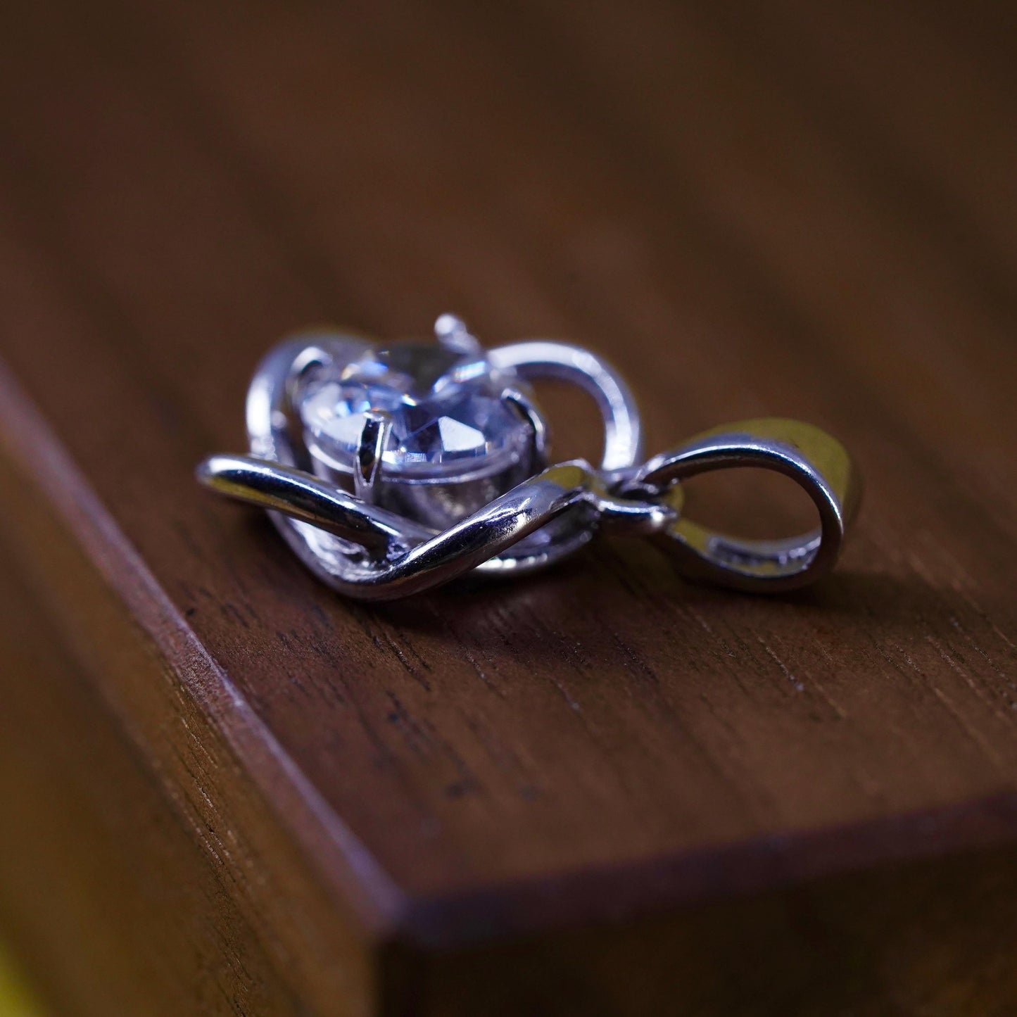 Vintage Sterling silver handmade flower pendant, 925 entwined charm with CZ