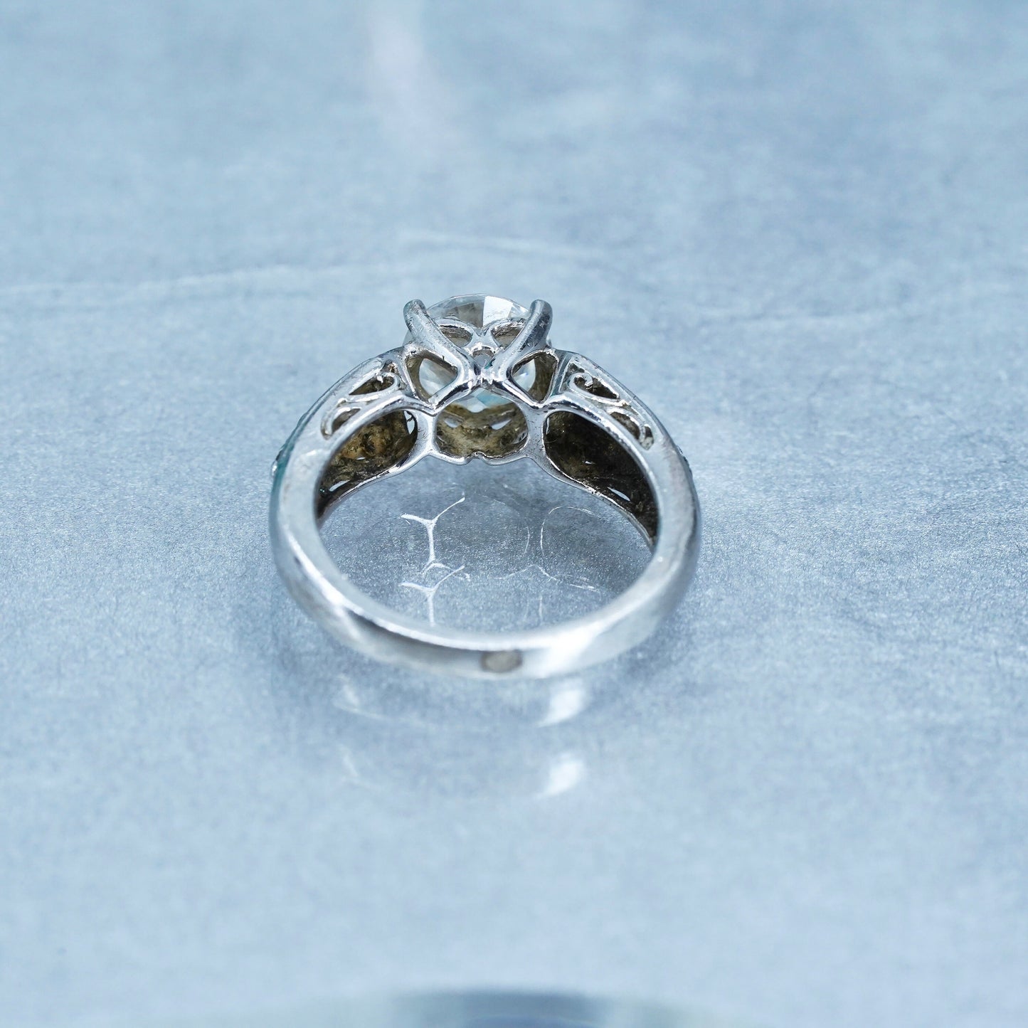 Size 7, vintage Sterling 925 silver handmade engagement ring with cluster Cz