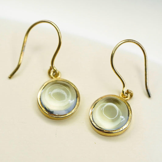 Vintage vermeil gold over sterling 925 silver earrings with green glass