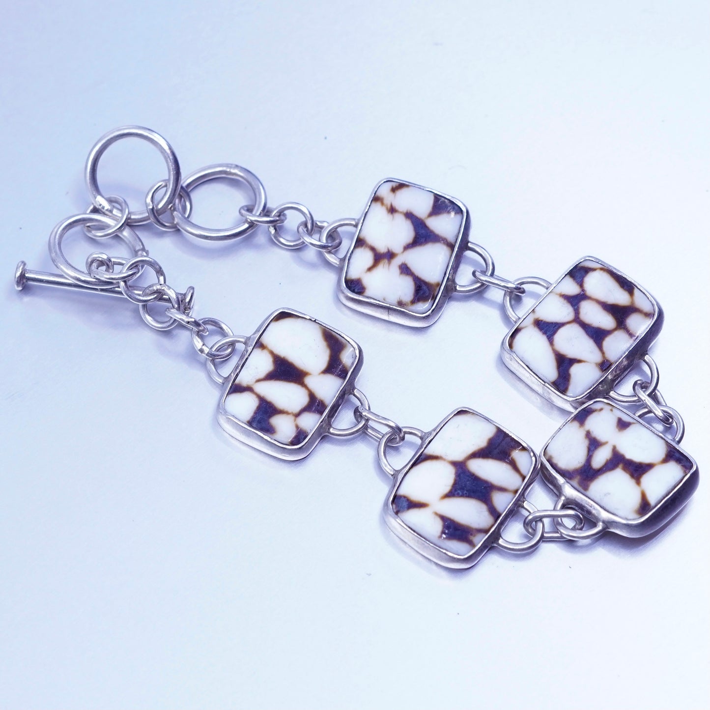 7+1.5”, Vintage sterling 925 silver handmade Dalmatian Jasper bracelet