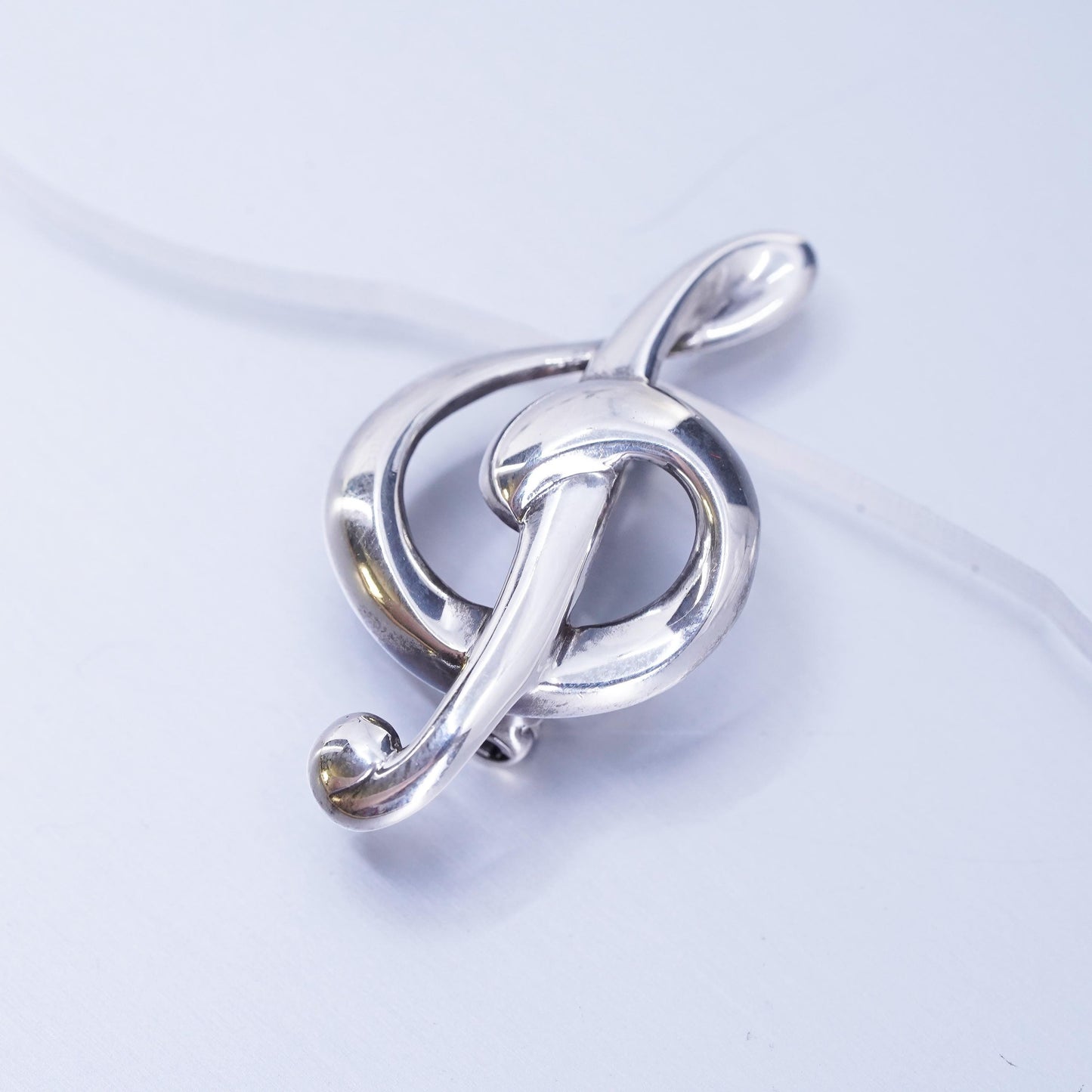 Vintage sterling silver handmade brooch, modern 925 music note symbol pin