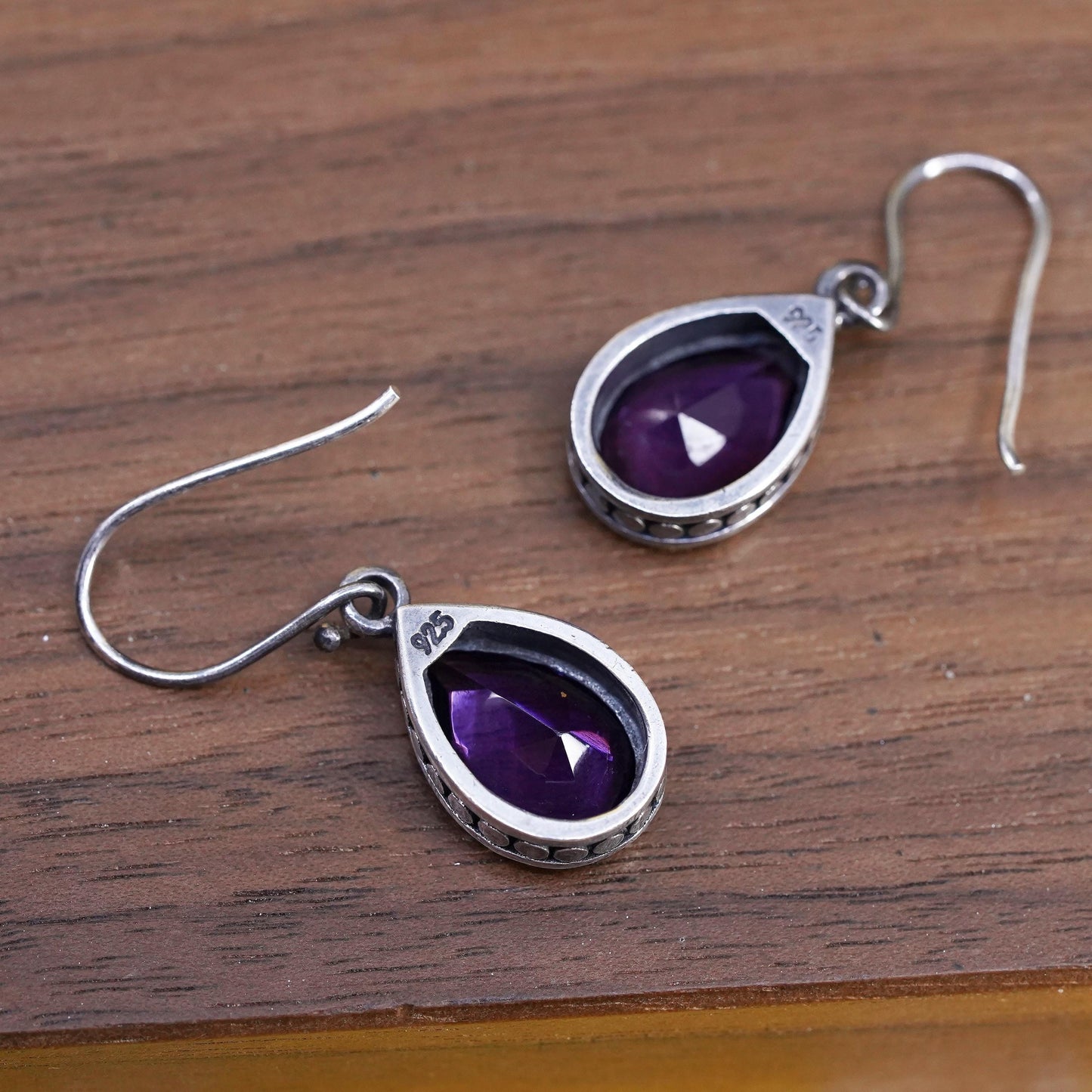Vintage Sterling 925 silver handmade teardrop earrings with amethyst and beads