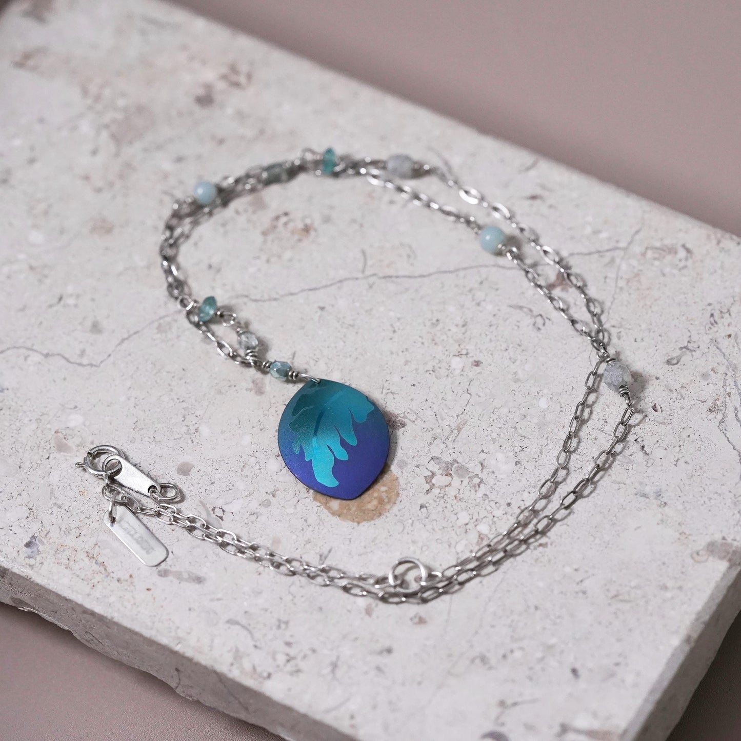 18", Holly Yashi Sterling silver necklace, 925 elongated leaf pendant crystal