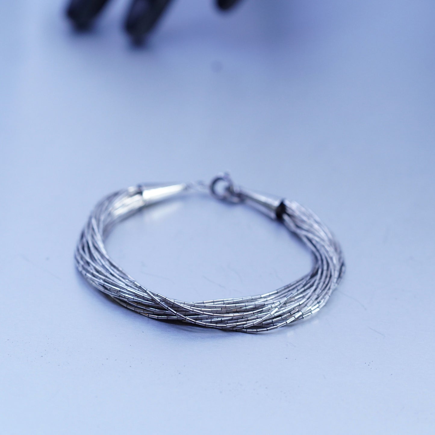 7”, VTG Sterling 925 silver handmade bracelet, multi 30 strands liquid chain
