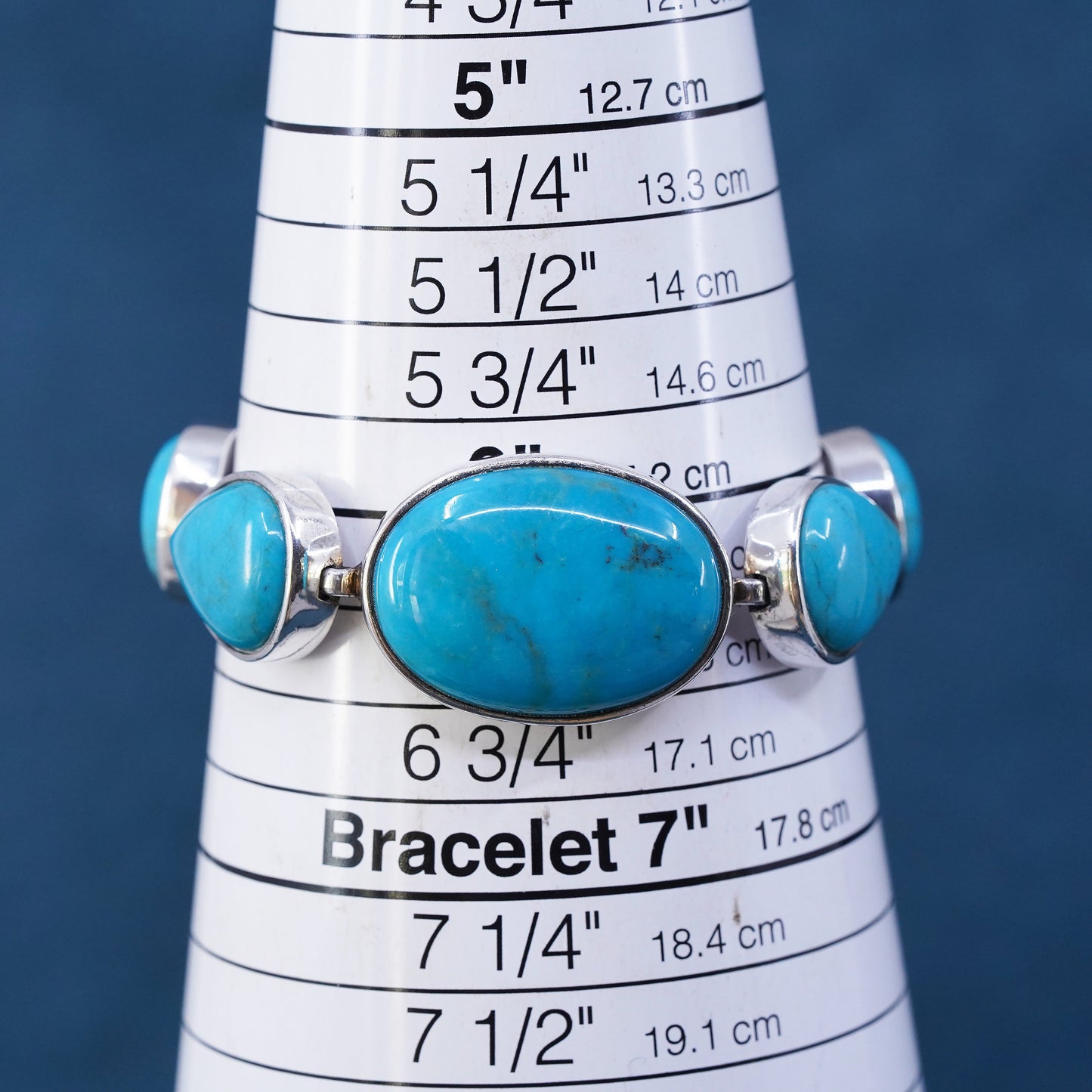 6.5”, VTG Whitney Kelly WK sterling 925 silver handmade bracelet w/ turquoise