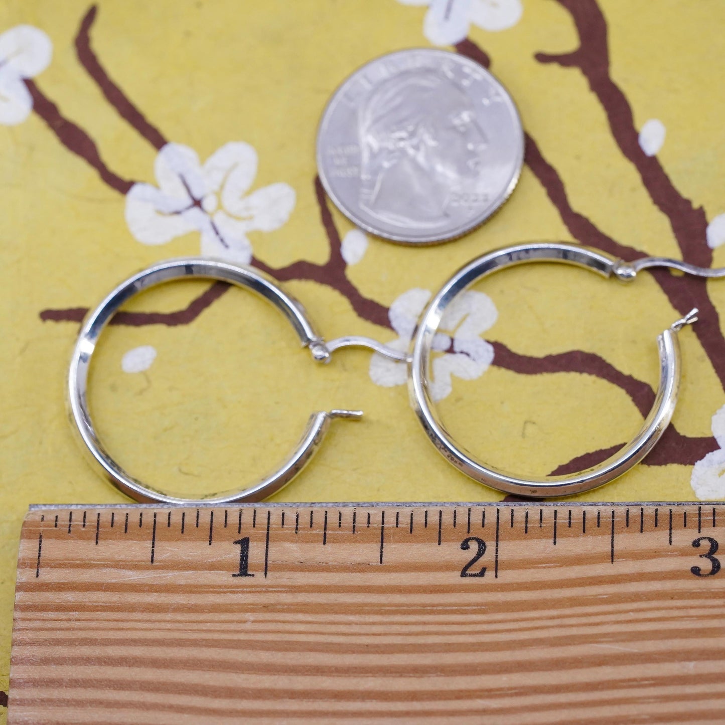 1.25", Vintage Sterling silver handmade earrings, 925 huggie hoops