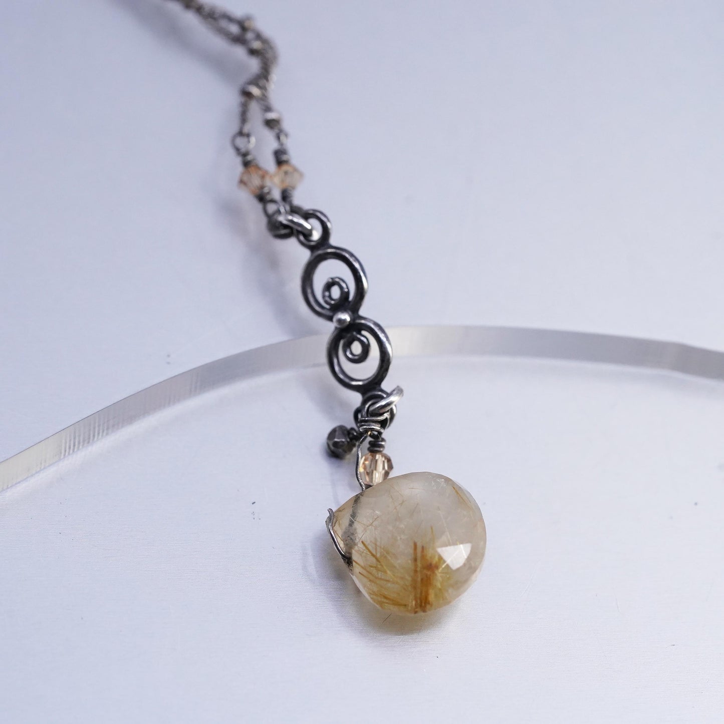 18+1", Athena Designs Sterling 925 silver necklace ritualized quartz pendant