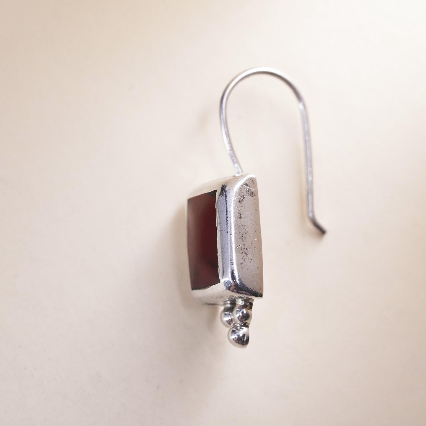 Vintage Mexican sterling 925 silver handmade single earring with red Jasper