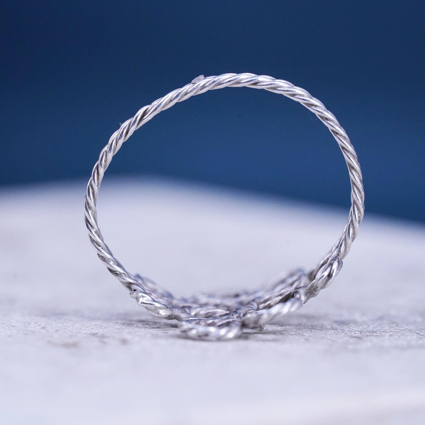 Size 5.25, vintage sterling silver ring, solid 925 silver wired knot band