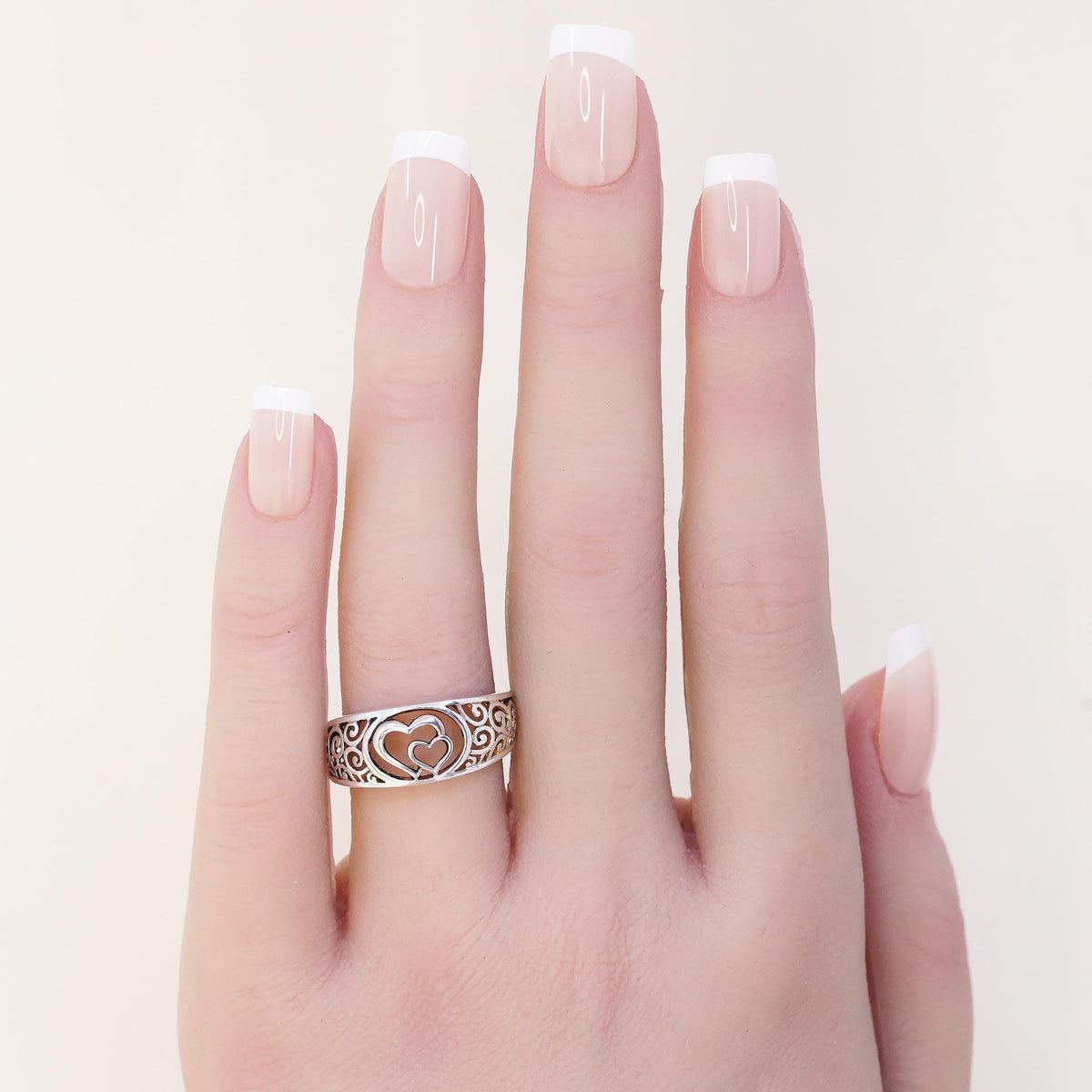 Size 6.5, Vintage sterling silver handmade ring, 925 filigree double heart band