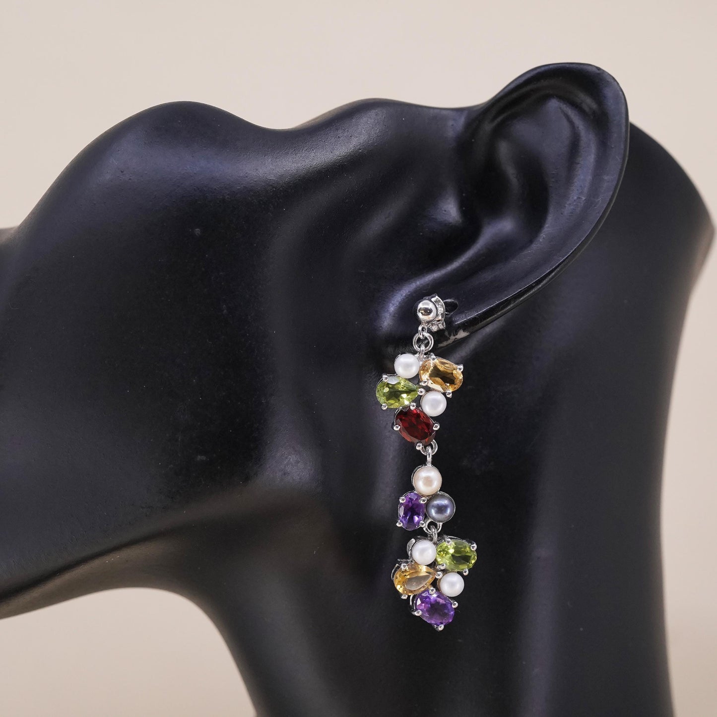 VTG sterling 925 silver single 1 earring citrine Ruby peridot amethyst pearl