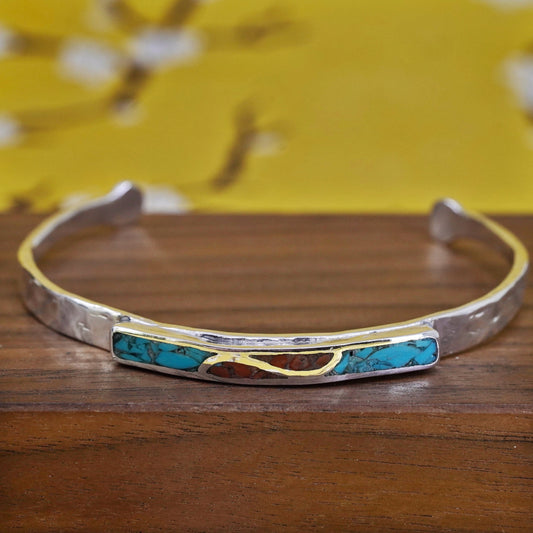 7.75”, Navajo Sterling silver bracelet, Native American, 925 cuff turquoise