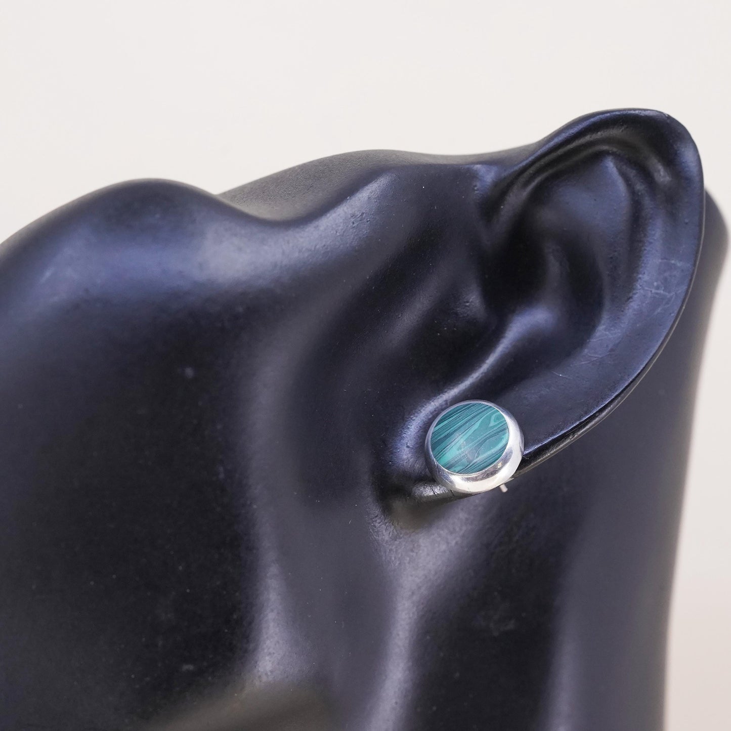 southwestern Mexican Sterling 925 silver stud malachite, single earring