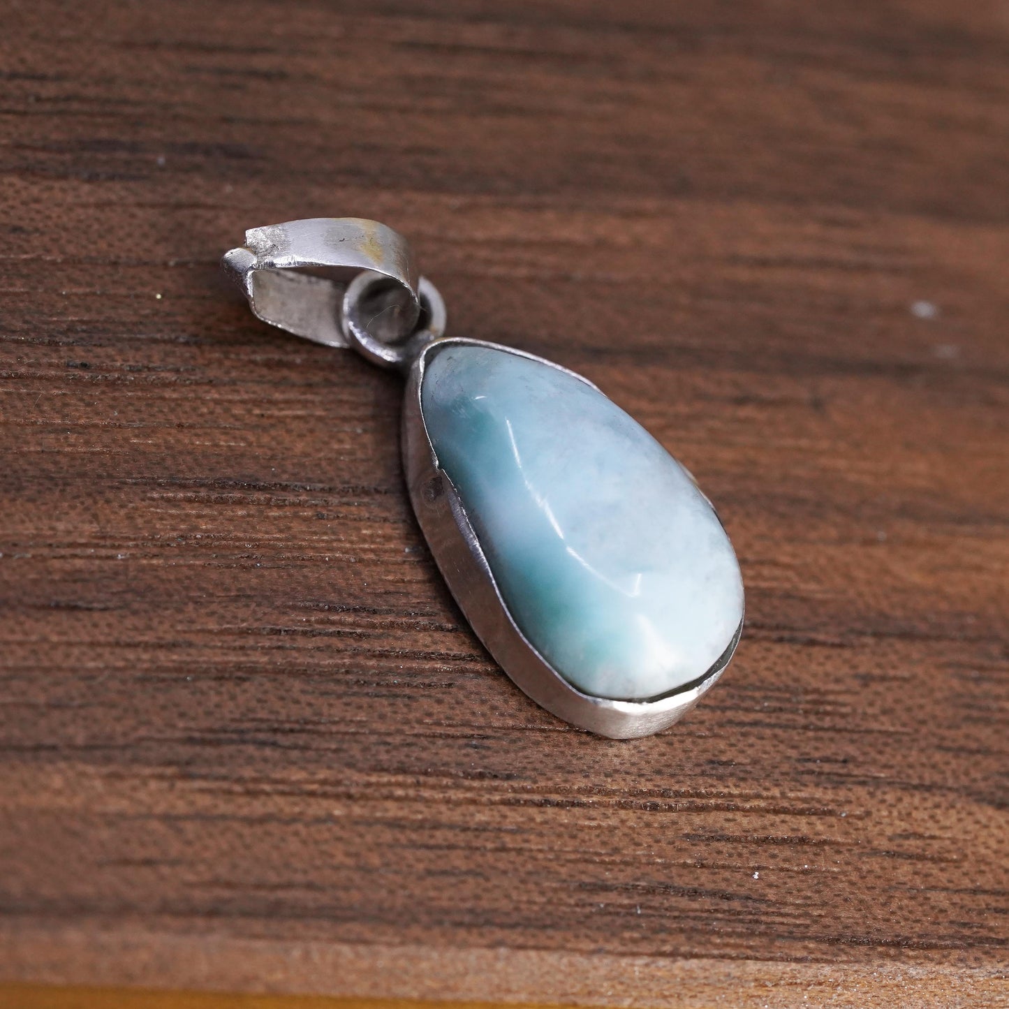 Vintage Sterling silver handmade pendant, 925 teardrop with Larimar