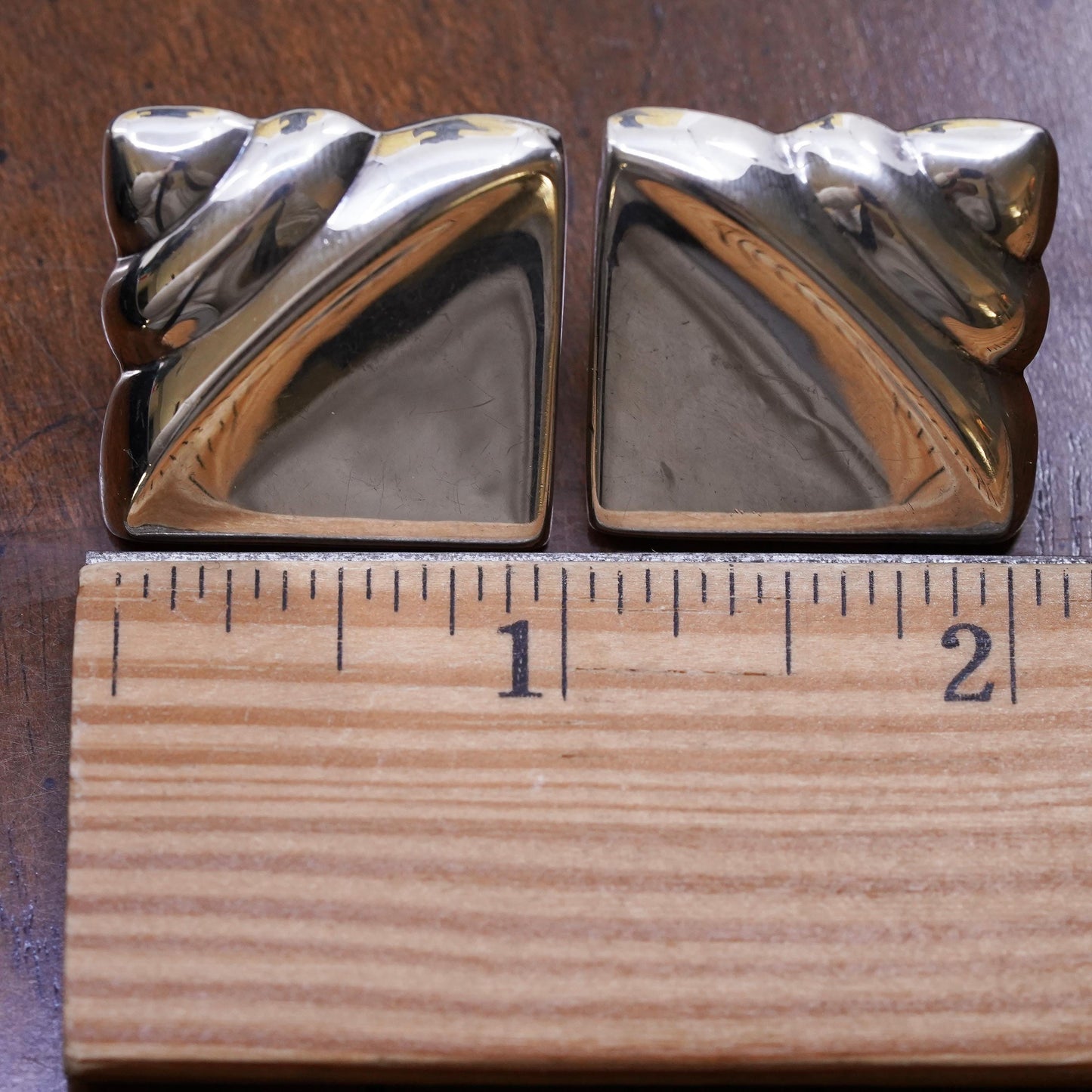 vintage modern Sterling silver handmade studs, square ribbed earrings