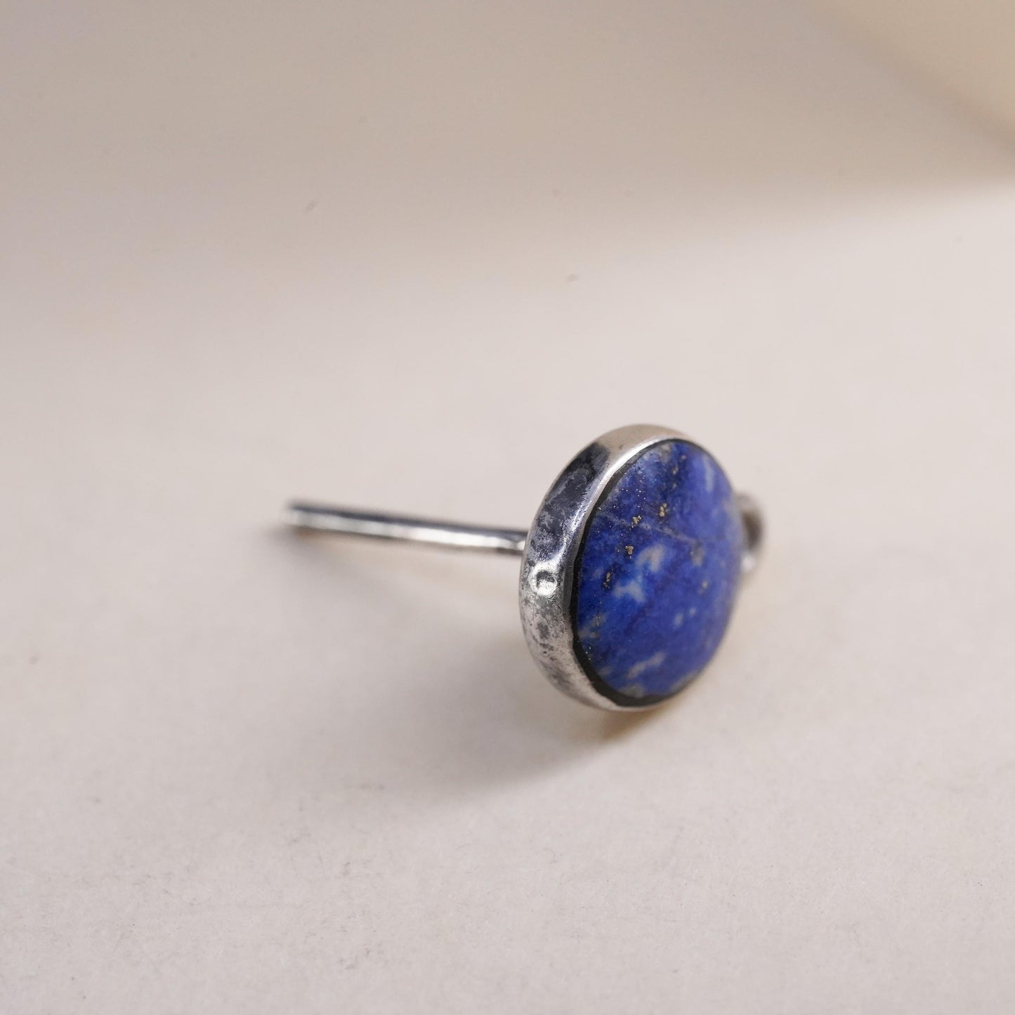 Native American Navajo single earring. Sterling 925 silver oval stud lapis